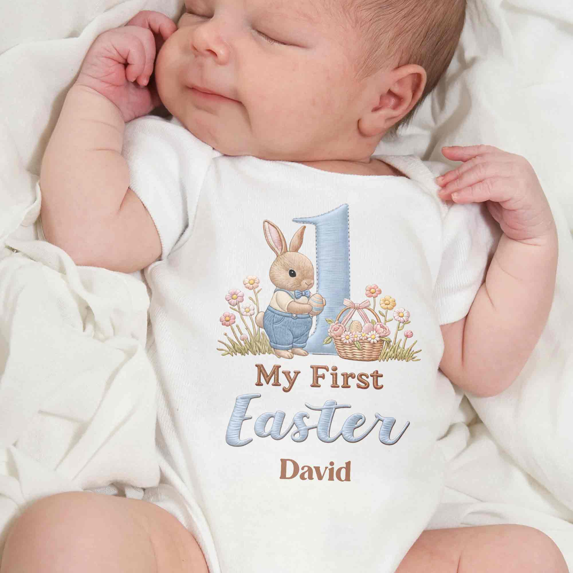 My First Easter Bunny Tutu Number One And Flowers - Personalized Custom Baby Onesie - KID563_ONES