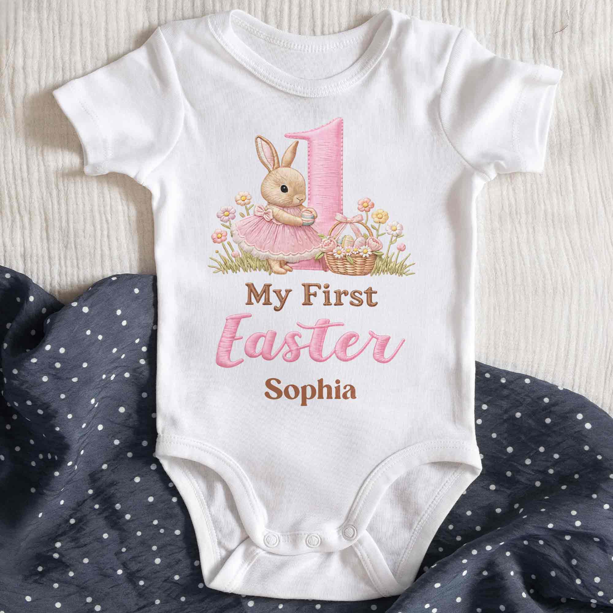 My First Easter Bunny Tutu Number One And Flowers - Personalized Custom Baby Onesie - KID563_ONES - Image 3