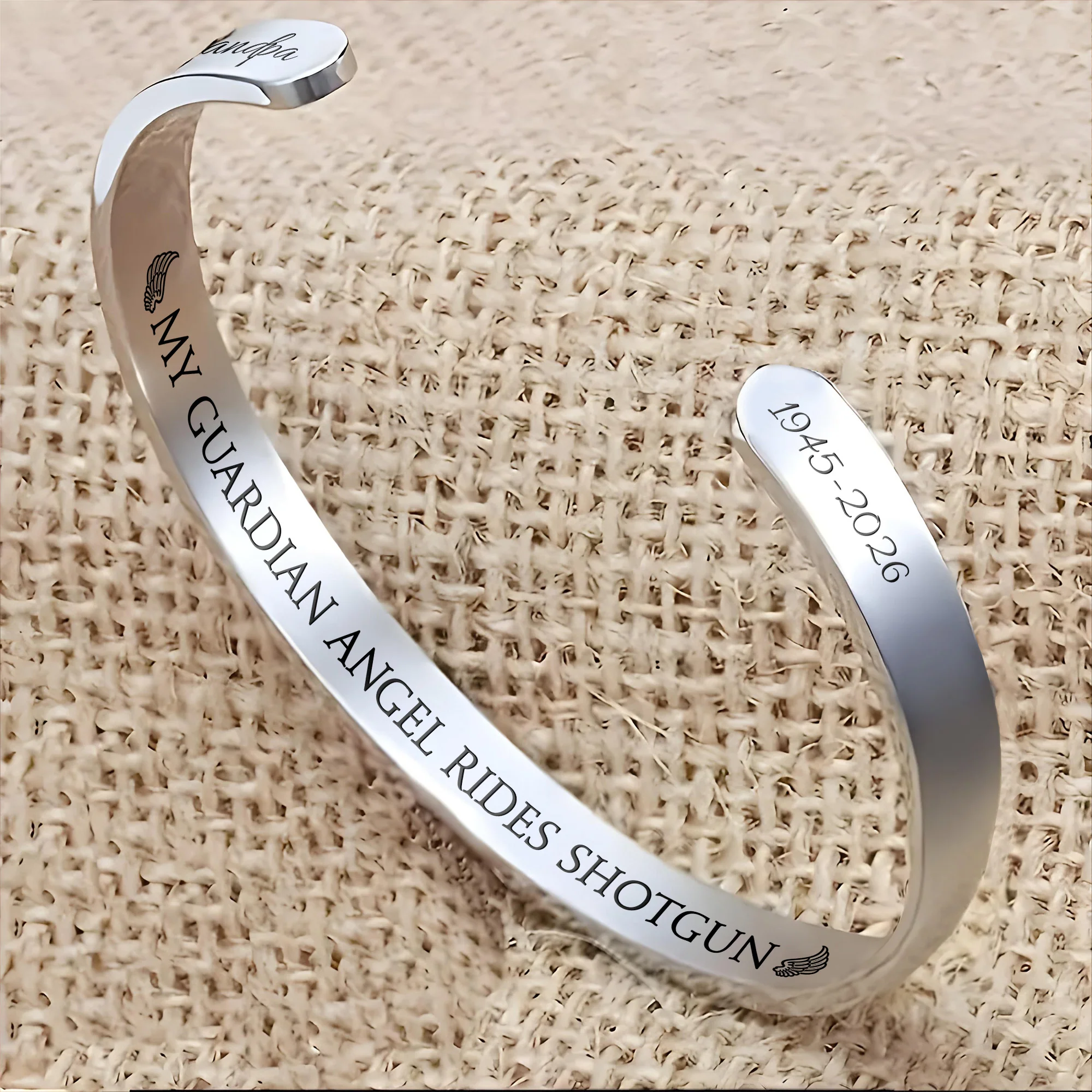 My Guardian Angel Rides Shotgun Memorial Bracelet With Angel Wings - Personalized Custom Bracelet Cuff - HME498_BCUF - Image 6