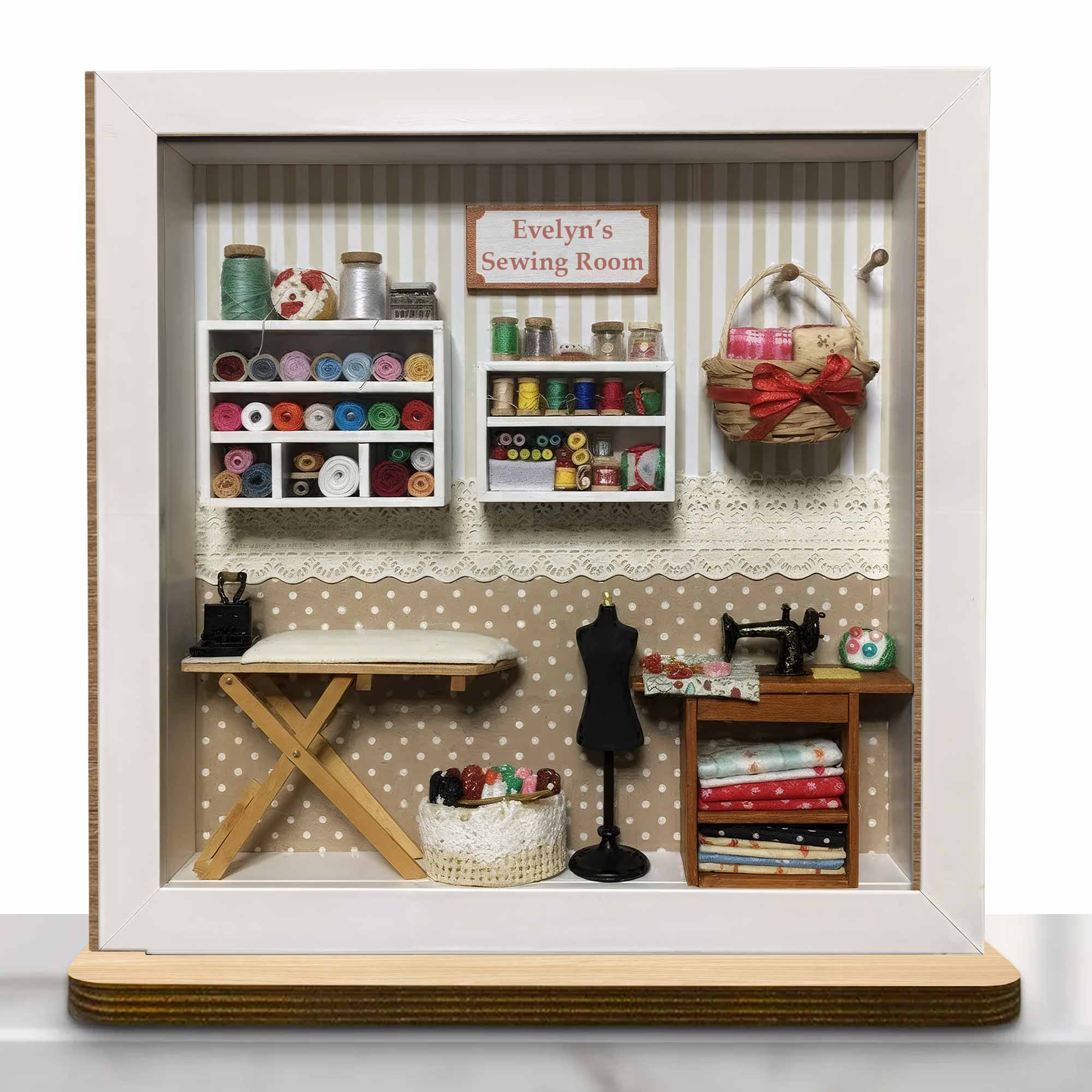 My Sewing Room With Miniature Sewing Machine And Thread Spools - Personalized Custom 2-Layer Wood Plaque With Flat Base - HAND023_WPLA - Image 7