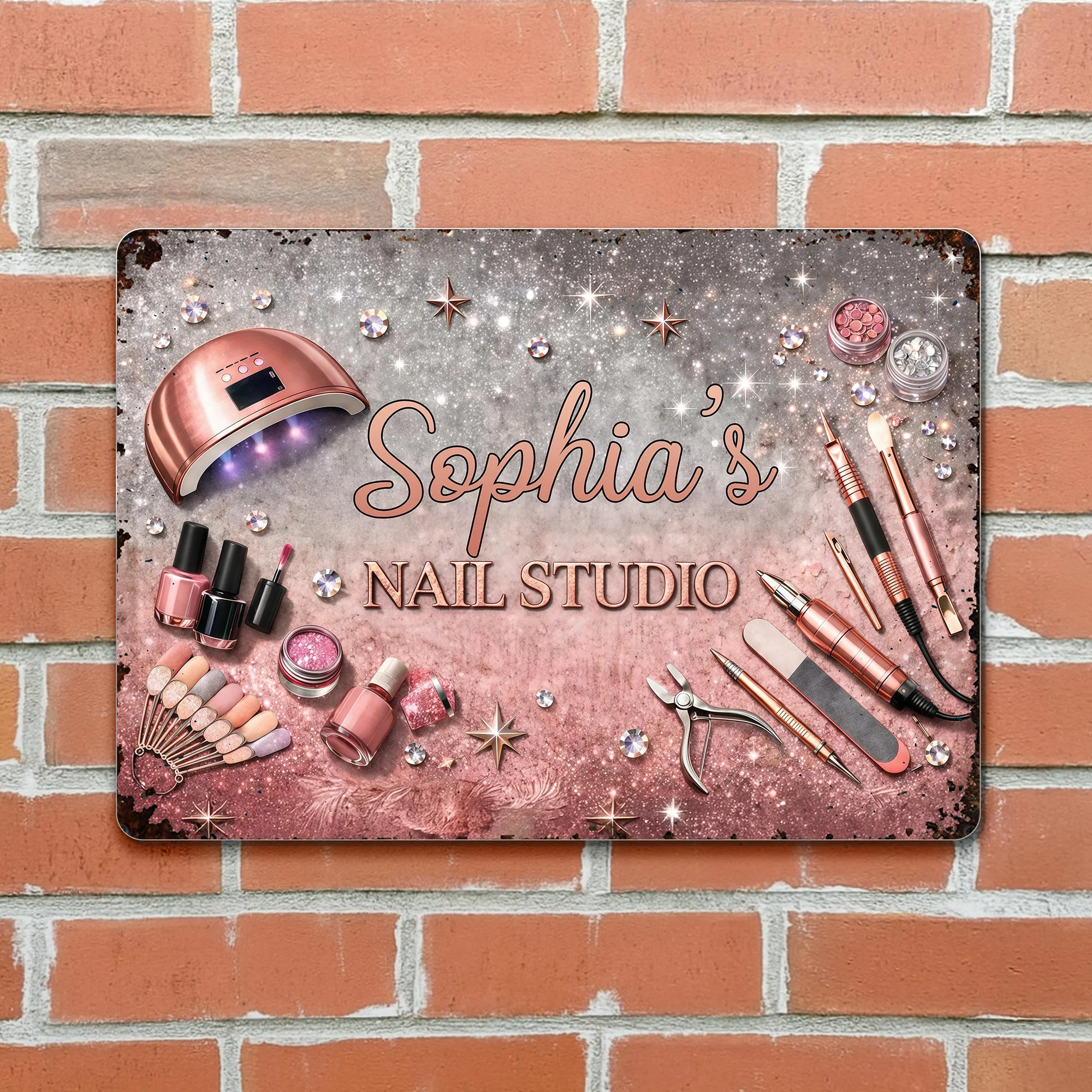 Nail Studio Personalized Manicure Tools And Glitter Stars Design - Personalized Metal Sign - JBS162_MSIGN