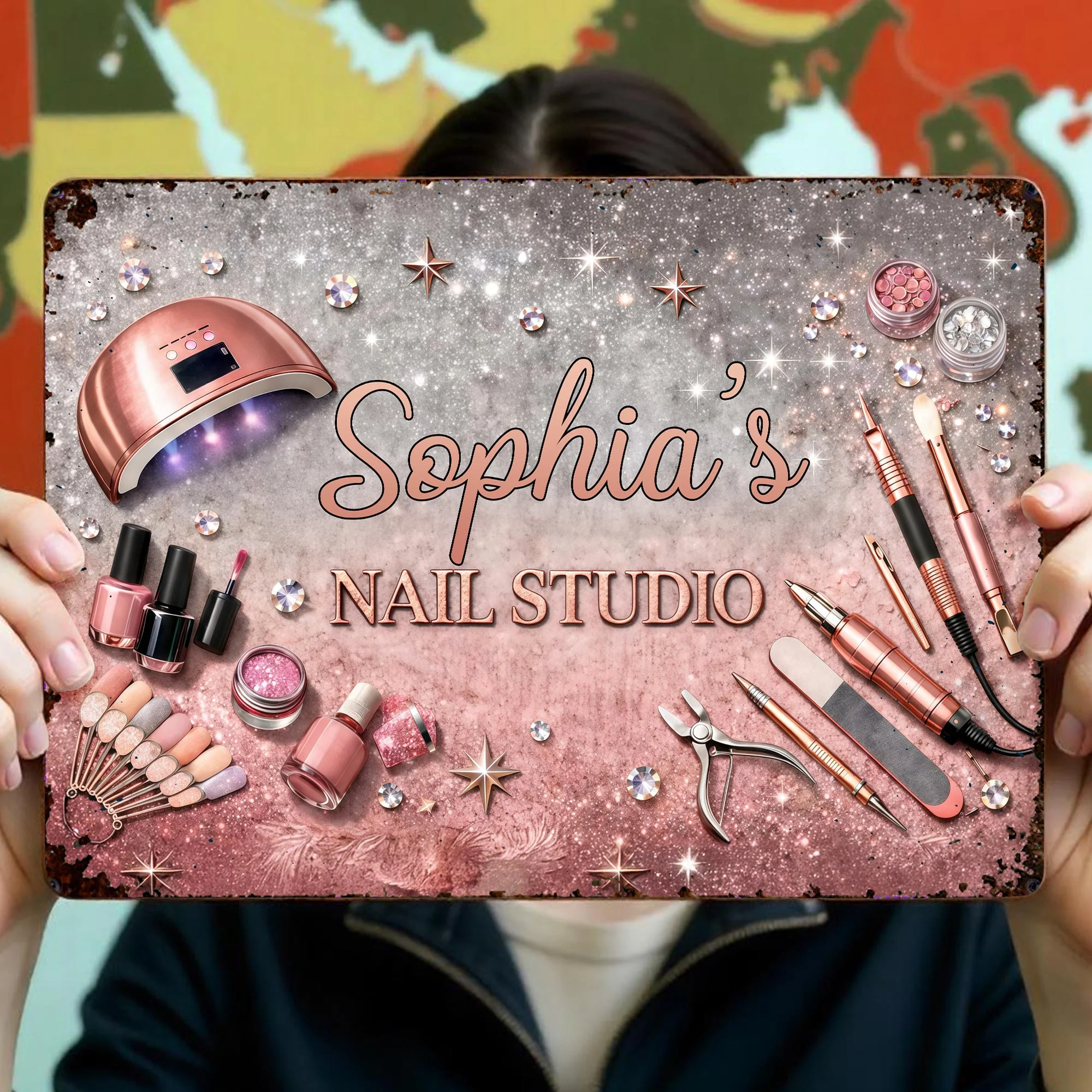 Nail Studio Personalized Manicure Tools And Glitter Stars Design - Personalized Metal Sign - JBS162_MSIGN - Image 2