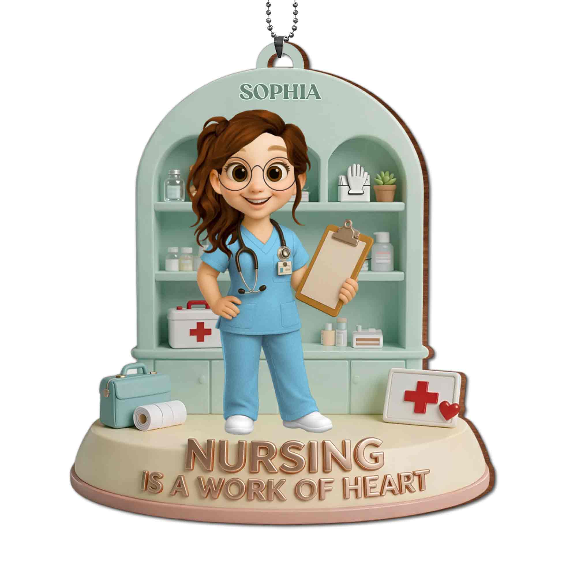 Nursing Is A Work Of Heart Custom Nurse With Medical Cabinet And Clipboard - Personalized Custom Wood Ornament, Car Hanging Ornament - NUR065_WCA - Image 11