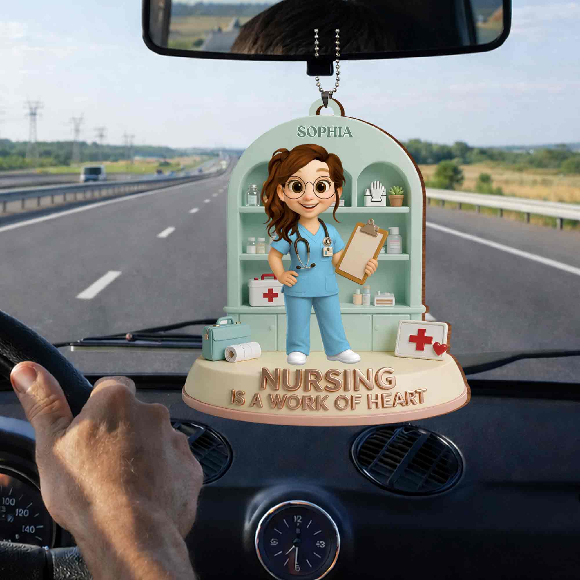 Nursing Is A Work Of Heart Custom Nurse With Medical Cabinet And Clipboard - Personalized Custom Wood Ornament, Car Hanging Ornament - NUR065_WCA - Image 4