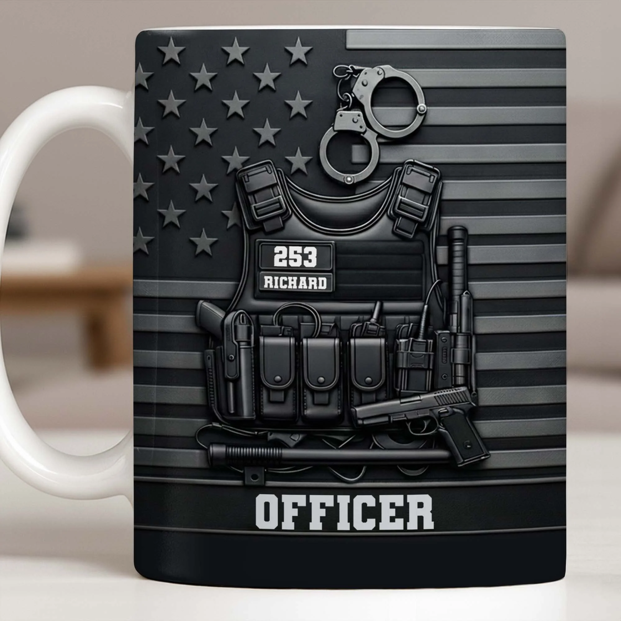 Officer Tactical Vest And American Flag Design - Personalized Custom Coffee Mug - OFC040_MG - Image 10
