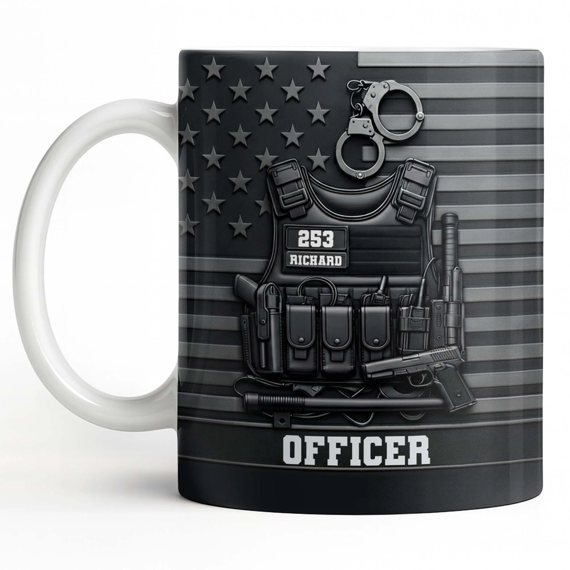 Officer Tactical Vest And American Flag Design - Personalized Custom Coffee Mug - OFC040_MG - Image 12