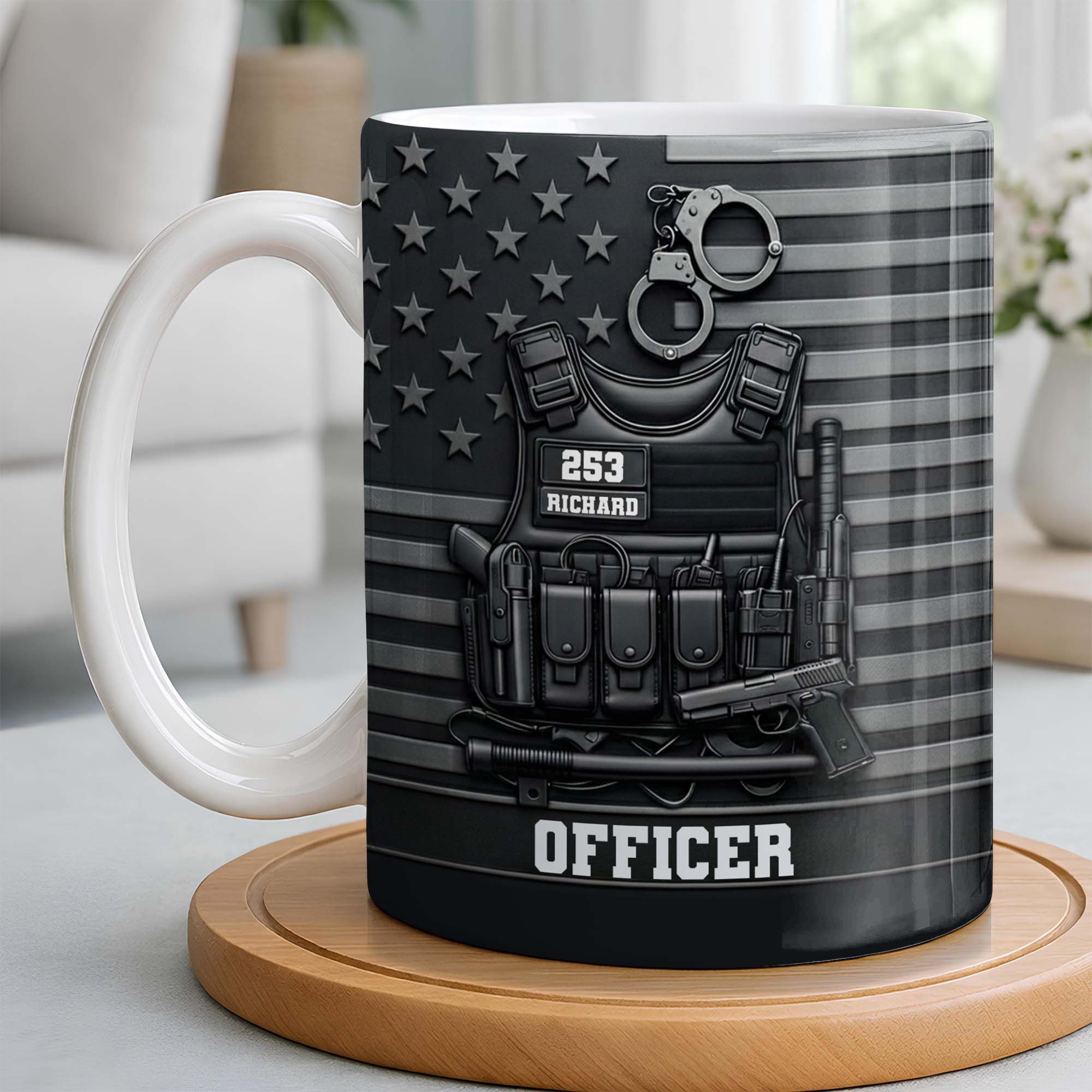 Officer Tactical Vest And American Flag Design - Personalized Custom Coffee Mug - OFC040_MG - Image 3