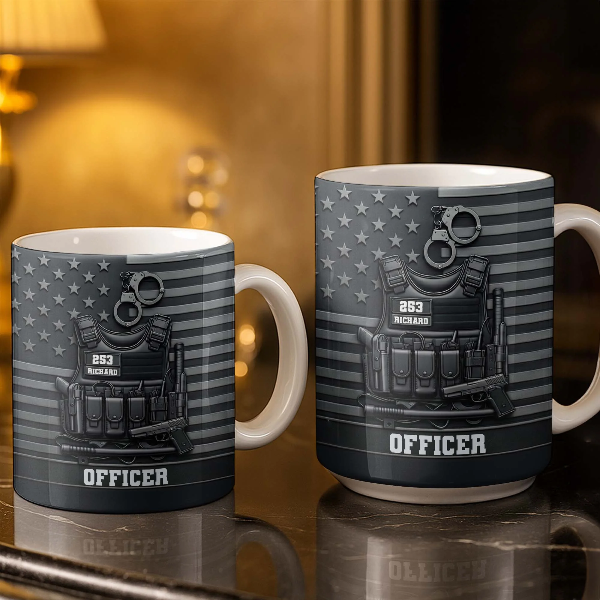 Officer Tactical Vest And American Flag Design - Personalized Custom Coffee Mug - OFC040_MG - Image 4