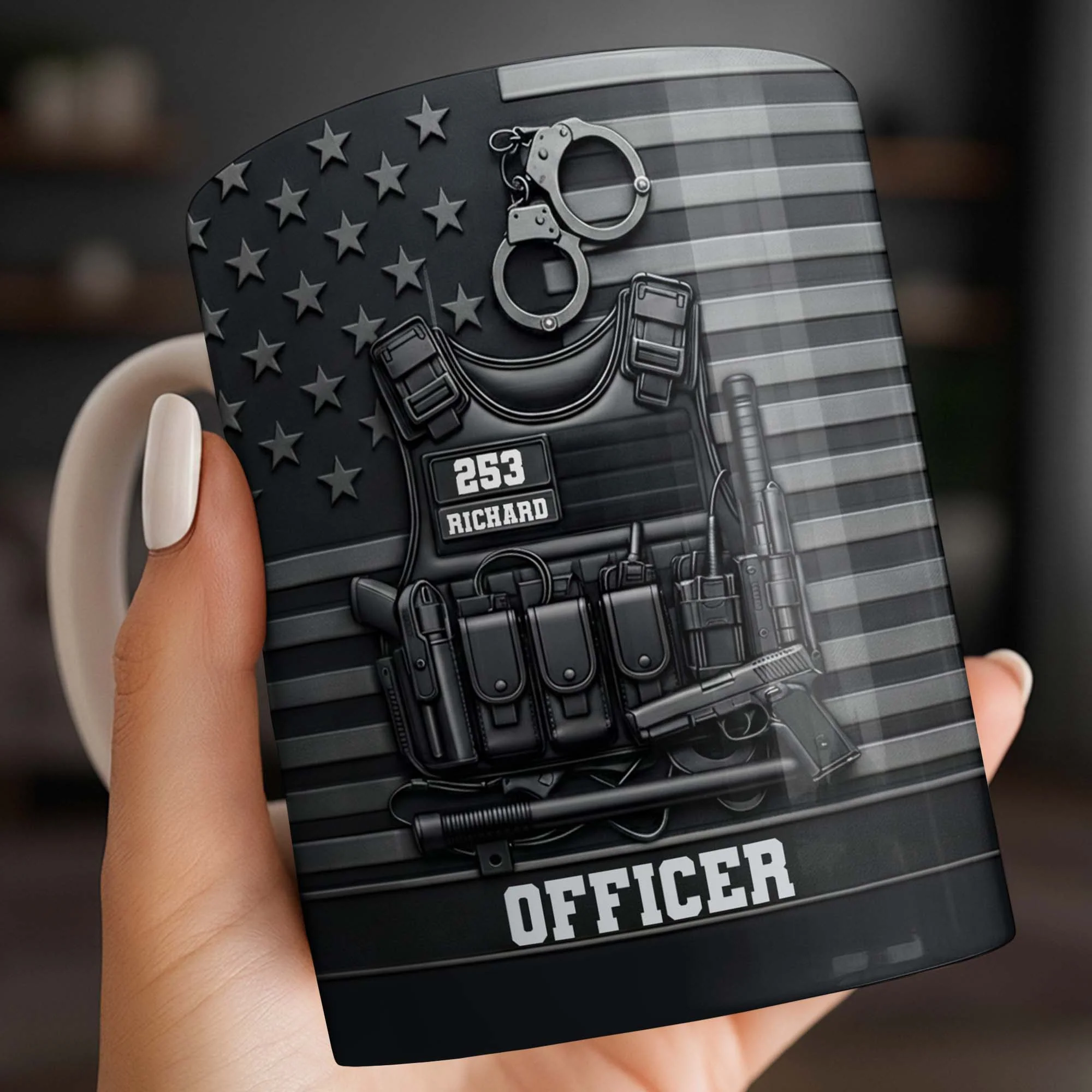 Officer Tactical Vest And American Flag Design - Personalized Custom Coffee Mug - OFC040_MG - Image 5