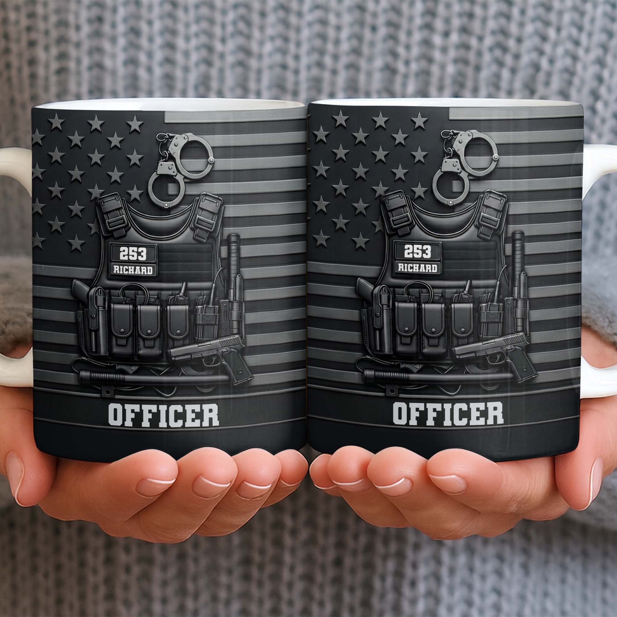 Officer Tactical Vest And American Flag Design - Personalized Custom Coffee Mug - OFC040_MG - Image 6