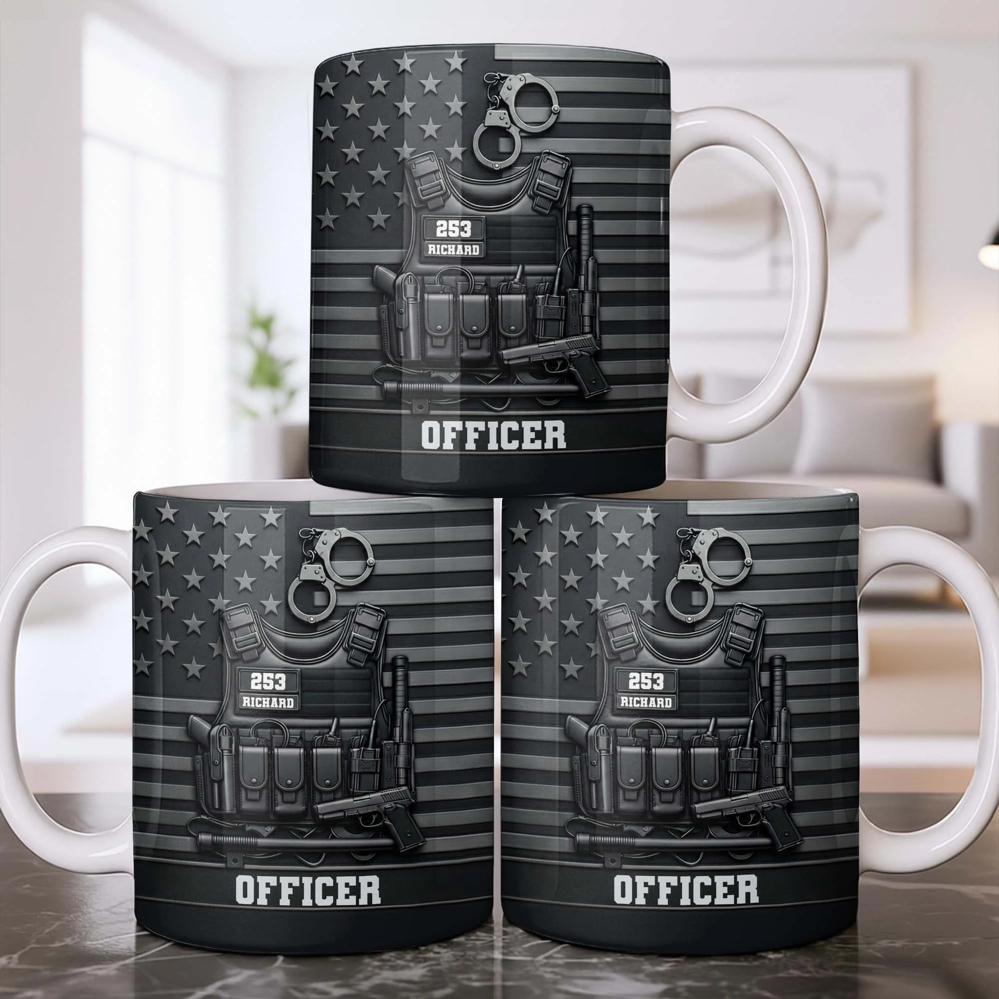 Officer Tactical Vest And American Flag Design - Personalized Custom Coffee Mug - OFC040_MG - Image 8