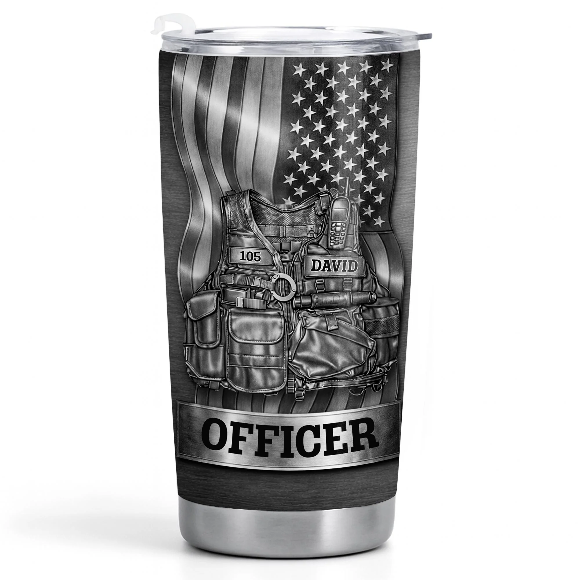 Officer Tactical Vest And American Flag Design - Personalized Custom Stainless Steel Tumbler 20oz 30oz - OFC056_TB - Image 10