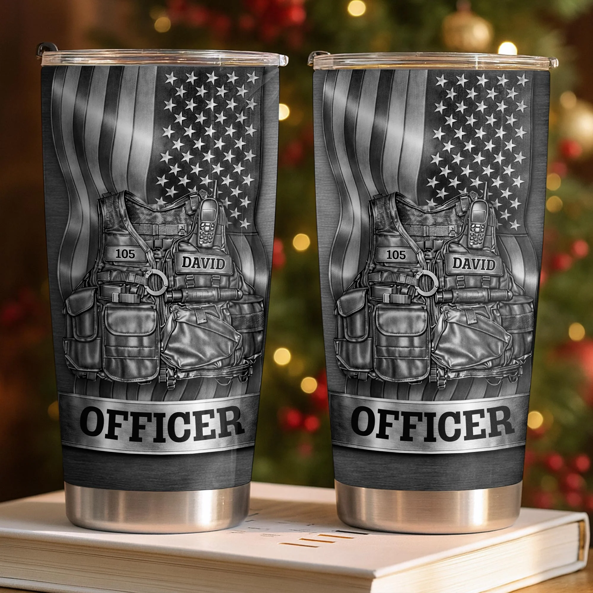 Officer Tactical Vest And American Flag Design - Personalized Custom Stainless Steel Tumbler 20oz 30oz - OFC056_TB - Image 2