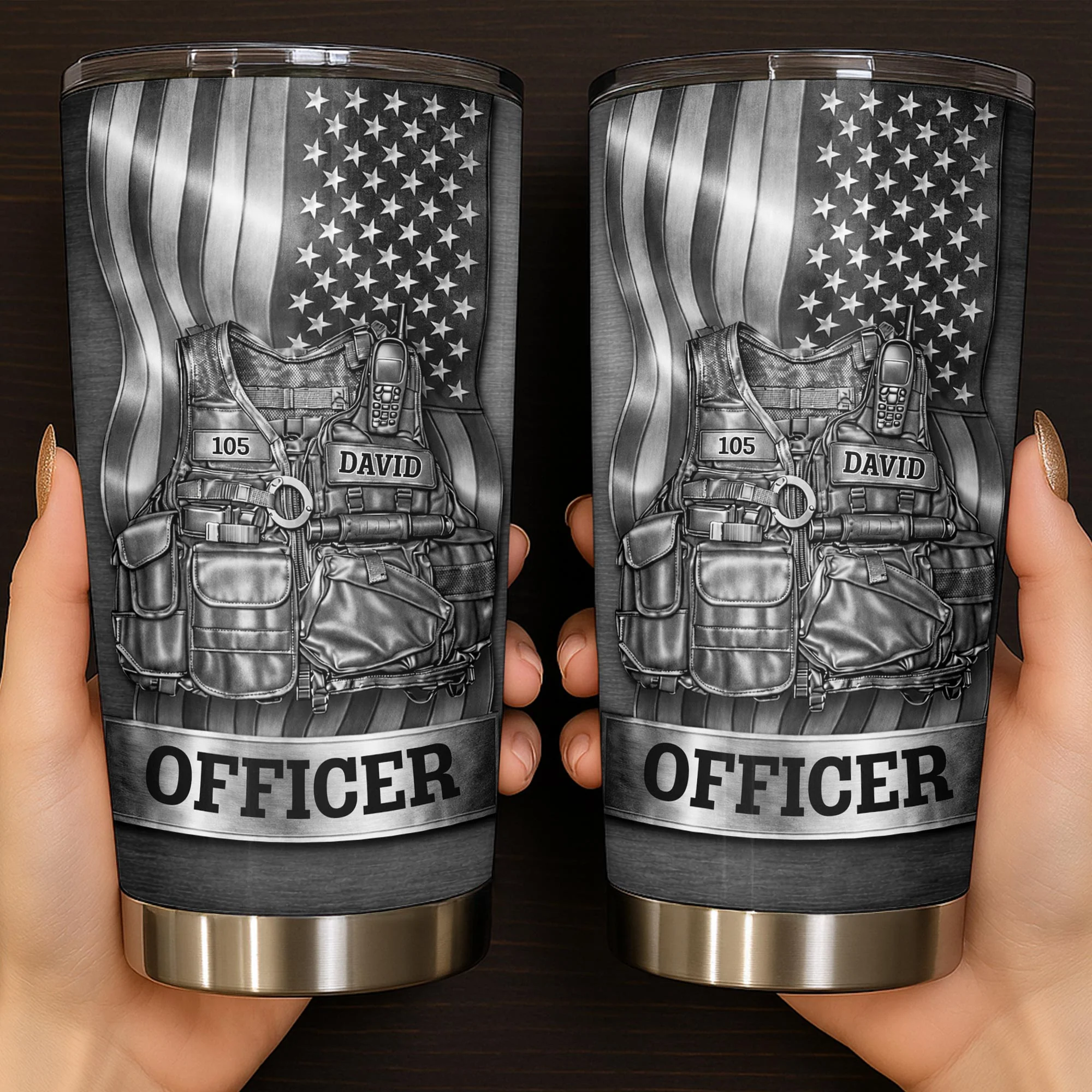Officer Tactical Vest And American Flag Design - Personalized Custom Stainless Steel Tumbler 20oz 30oz - OFC056_TB - Image 4