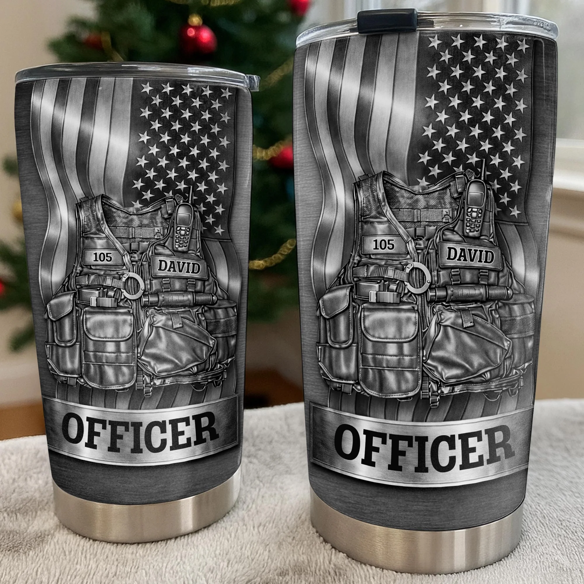 Officer Tactical Vest And American Flag Design - Personalized Custom Stainless Steel Tumbler 20oz 30oz - OFC056_TB - Image 6