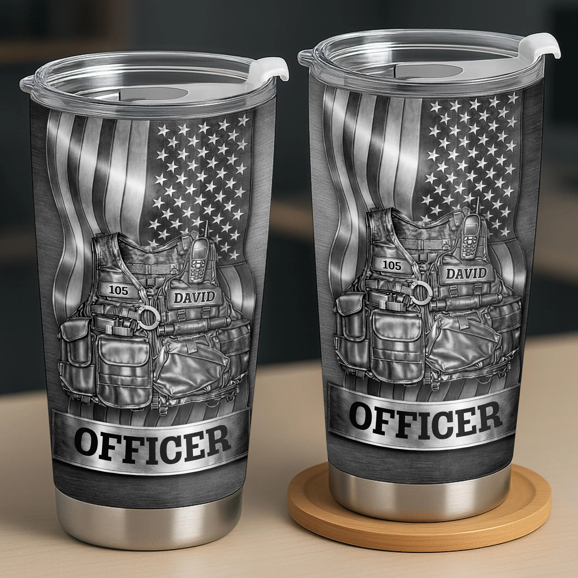 Officer Tactical Vest And American Flag Design - Personalized Custom Stainless Steel Tumbler 20oz 30oz - OFC056_TB - Image 7