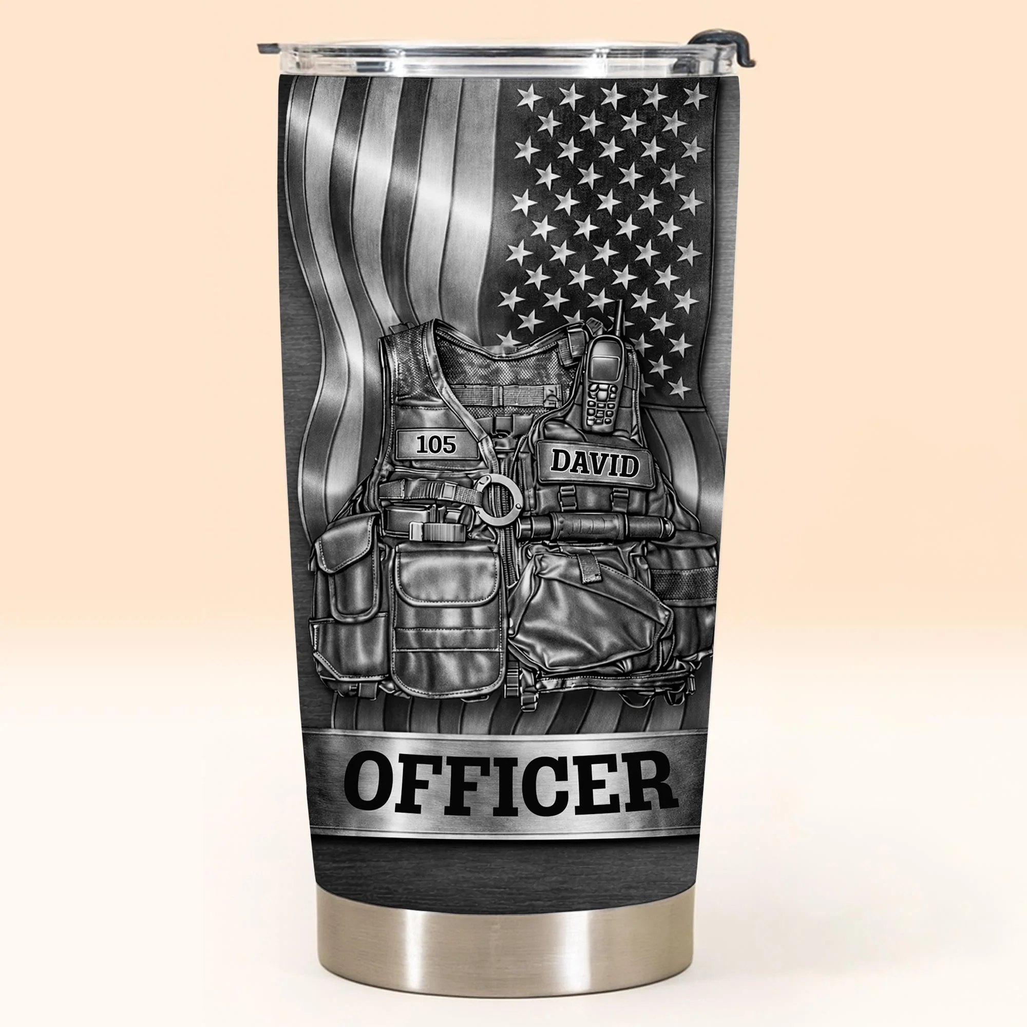 Officer Tactical Vest And American Flag Design - Personalized Custom Stainless Steel Tumbler 20oz 30oz - OFC056_TB - Image 8