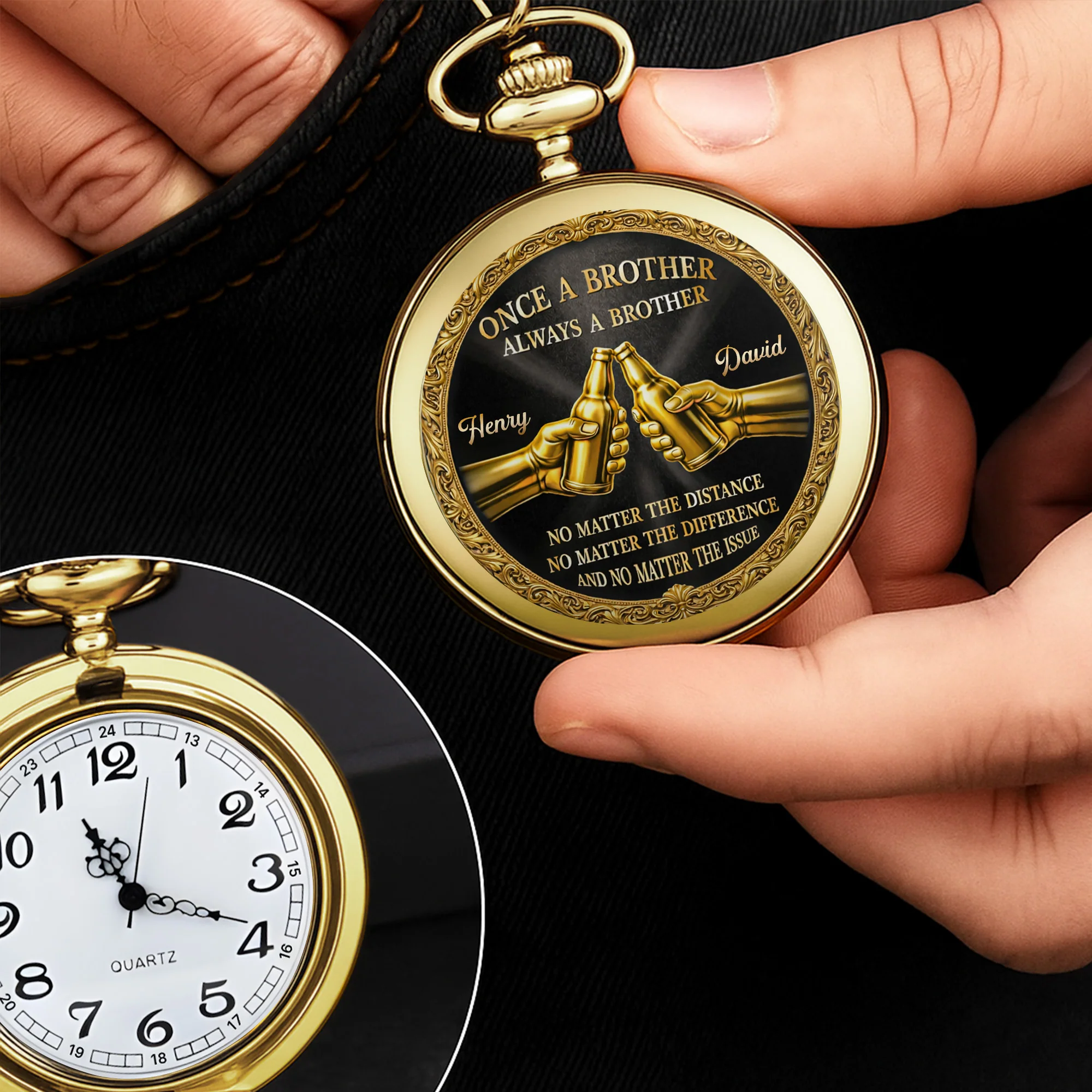 Once A Brother Always A Brother With Beer Bottles Design - Personalized Custom Pocket Watch - BRT034_GWATCH - Image 4