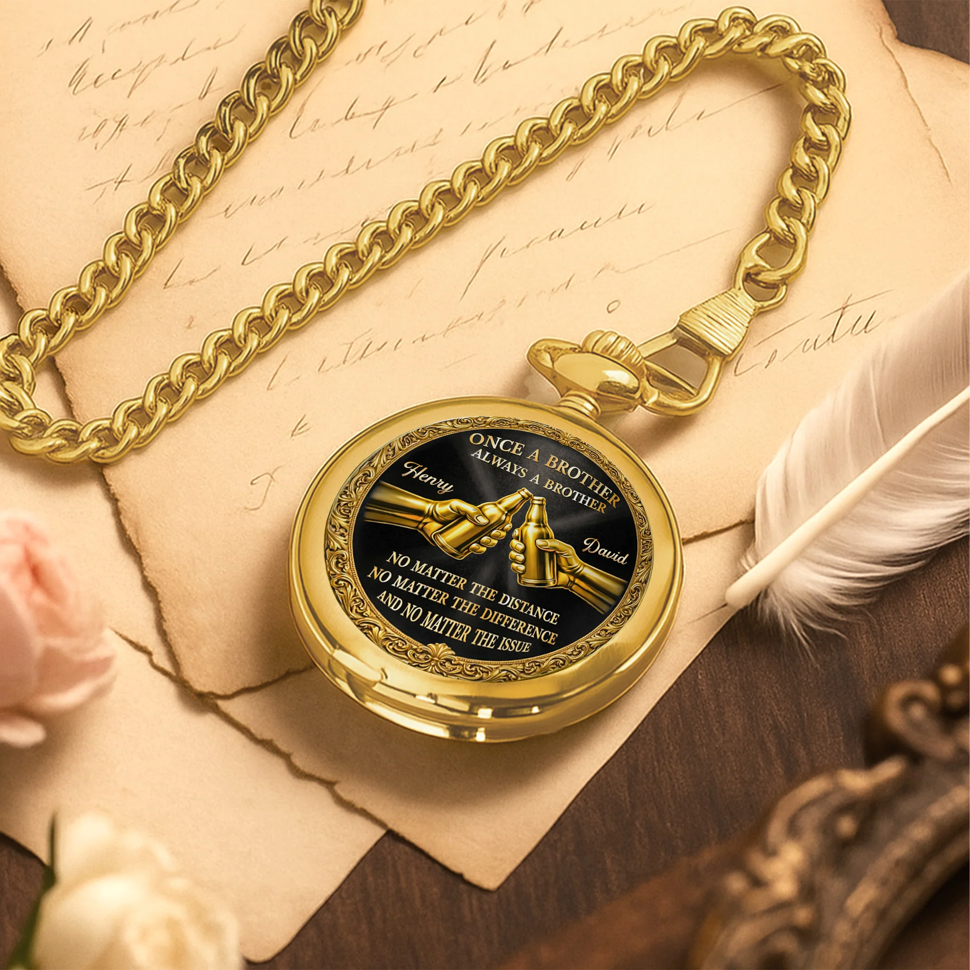 Once A Brother Always A Brother With Beer Bottles Design - Personalized Custom Pocket Watch - BRT034_GWATCH - Image 8