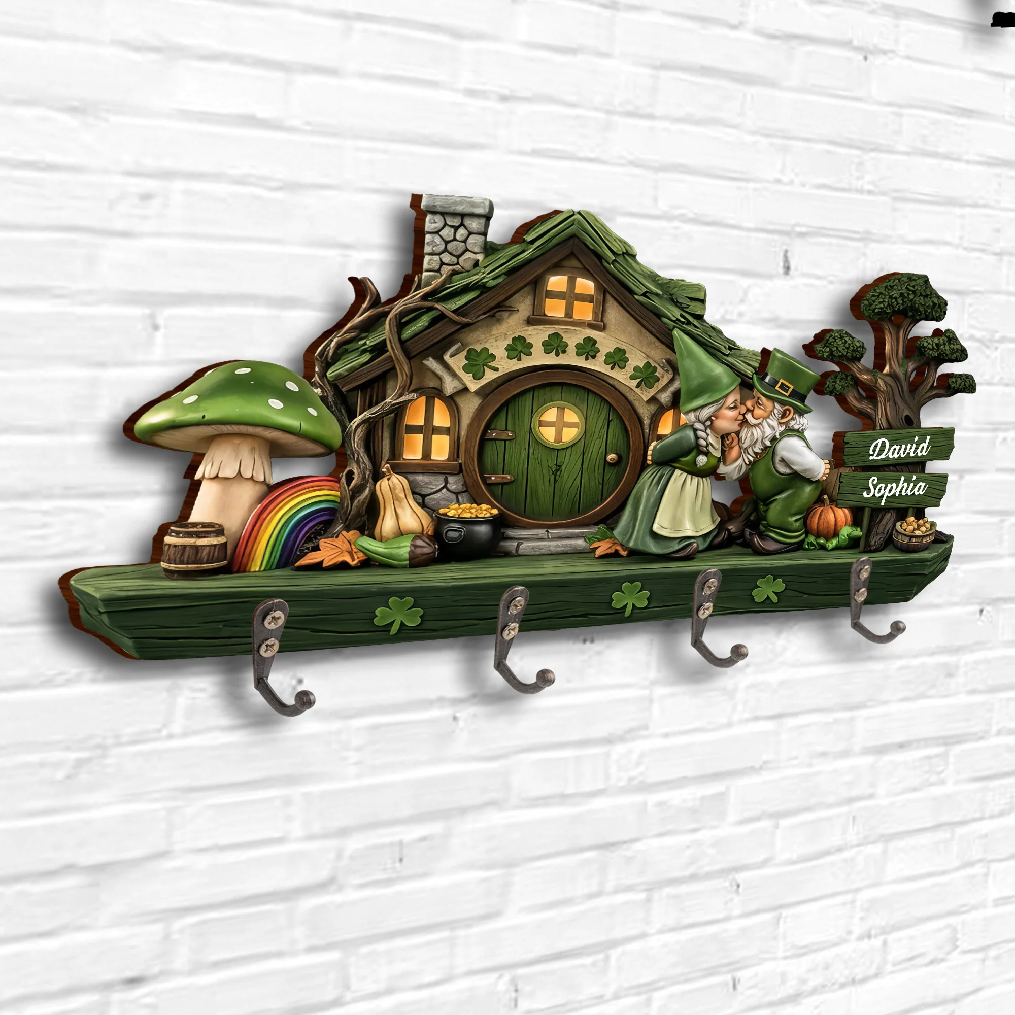 Our Lucky Home Kissing Gnomes And Clovers - Personalized Key Holder - CPL1410_KHO - Image 3