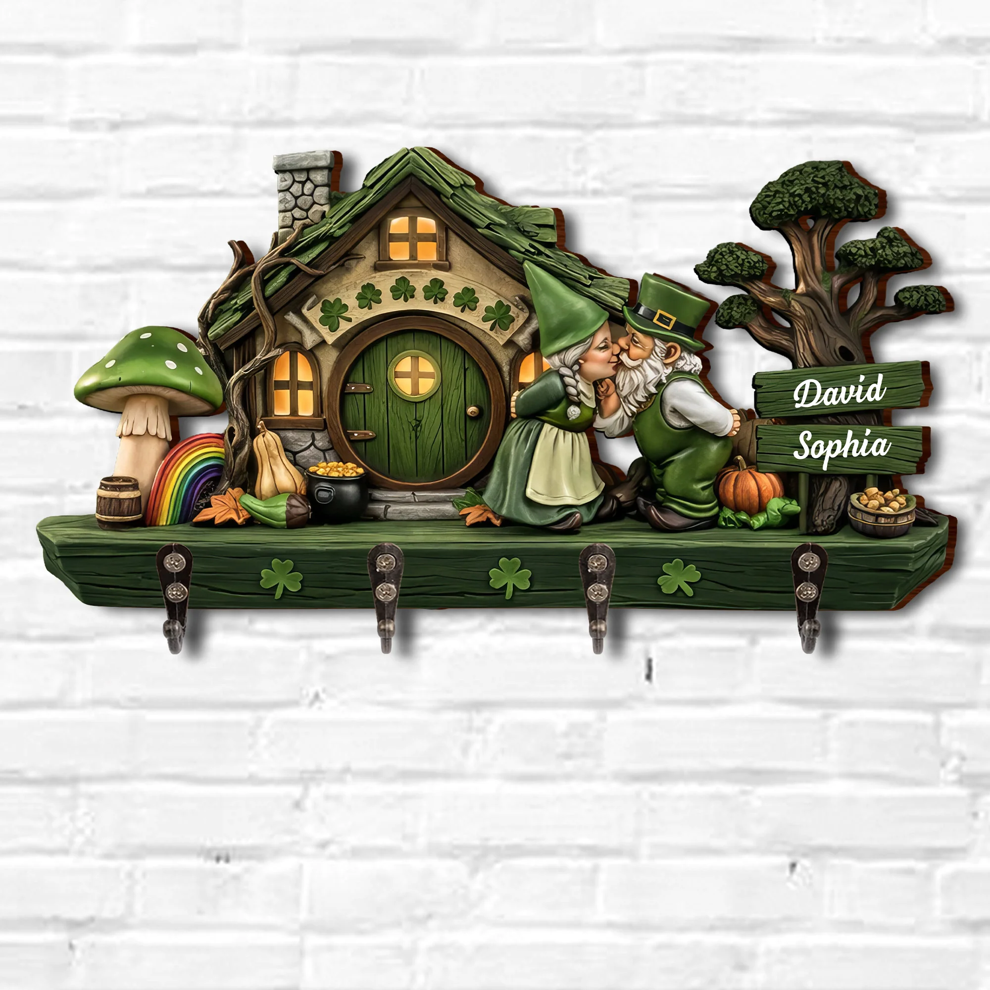 Our Lucky Home Kissing Gnomes And Clovers - Personalized Key Holder - CPL1410_KHO - Image 7