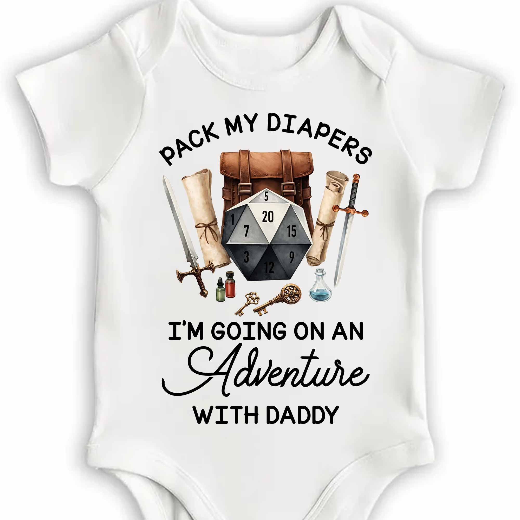 Pack My Diapers Adventure With Daddy Dice And Sword Design - Personalized Custom Baby Onesie - KID558_ONES - Image 4