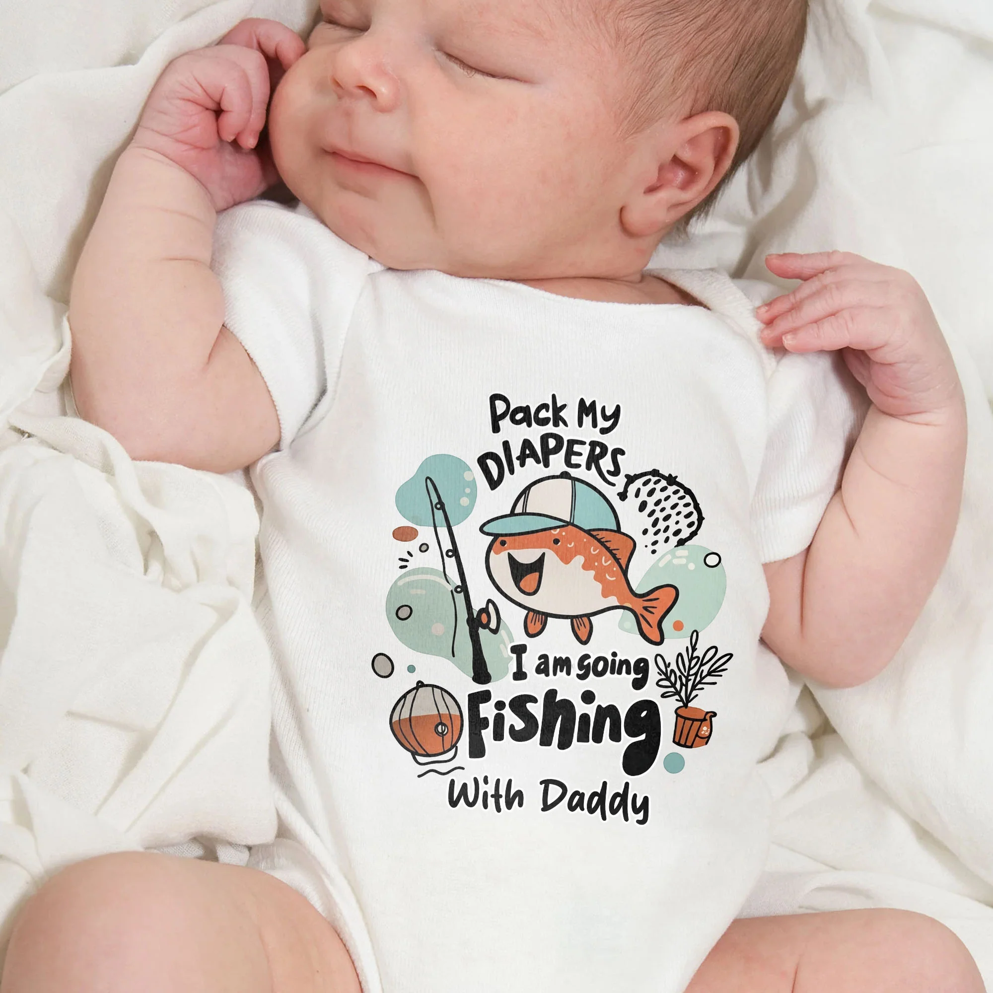 Pack My Diapers I Am Going Fishing With Daddy Fish And Rod - Personalized Custom Baby Onesie - KID542_ONES