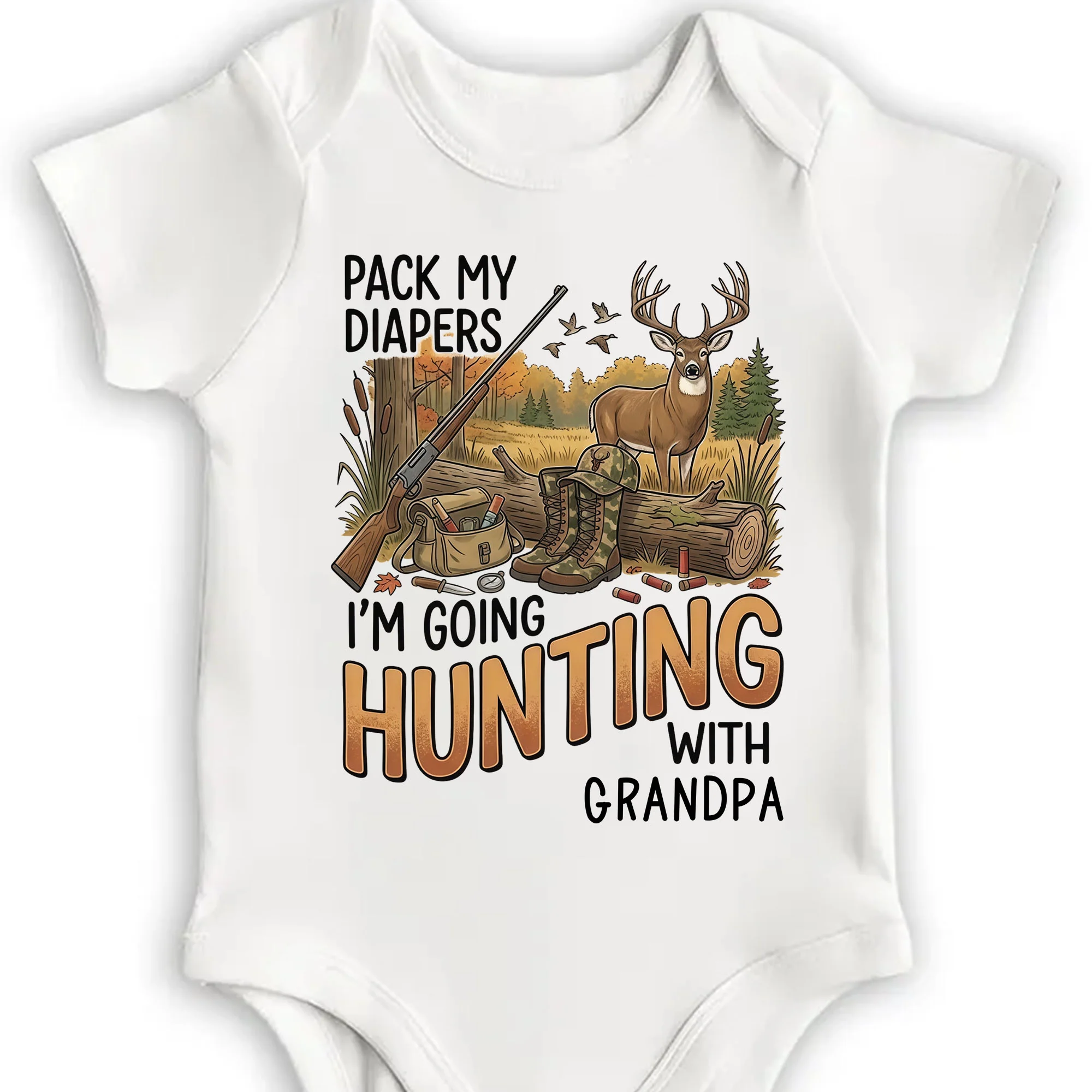 Pack My Diapers I'm Going Hunting With Grandpa Deer And Rifle - Personalized Custom Baby Onesie - KID592_ONES - Image 4