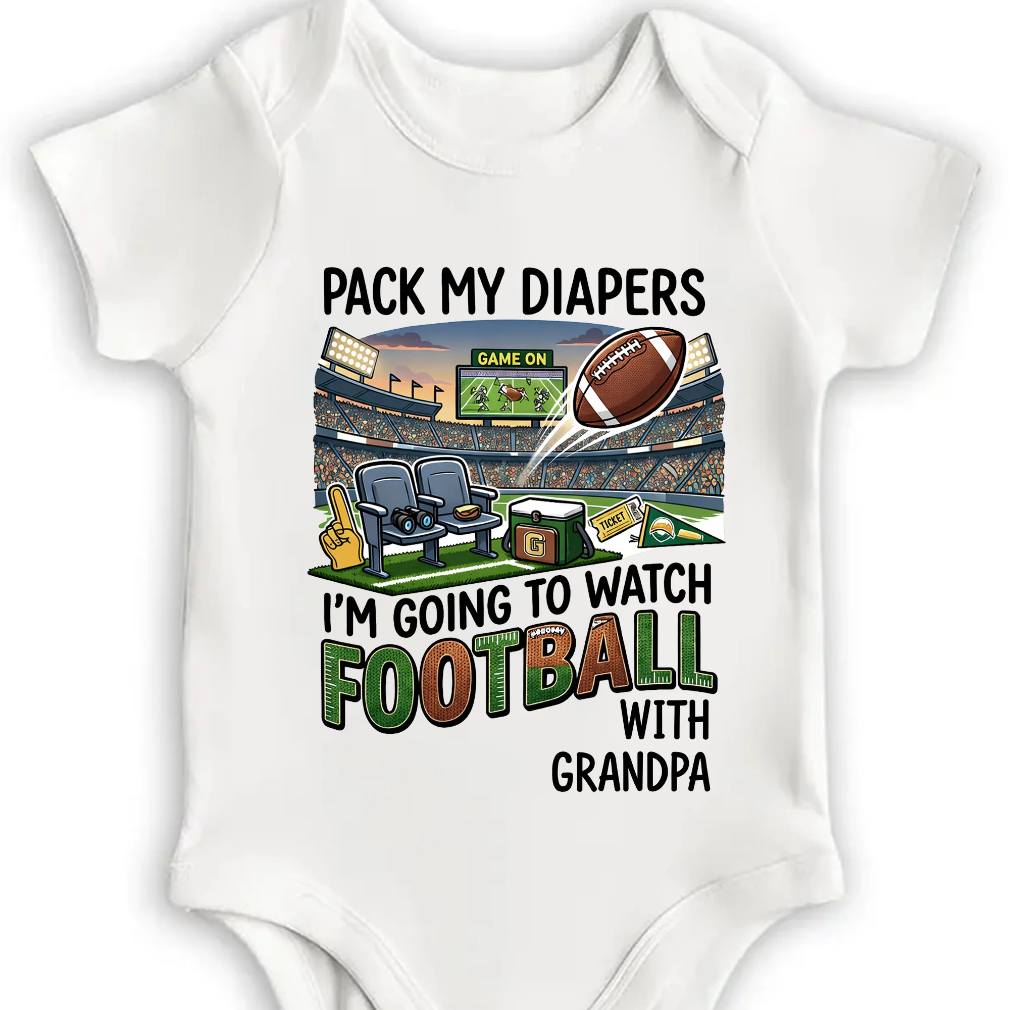 Pack My Diapers I'm Going To Watch Football With Grandpa Stadium Art - Personalized Custom Baby Onesie - KID593_ONES - Image 4