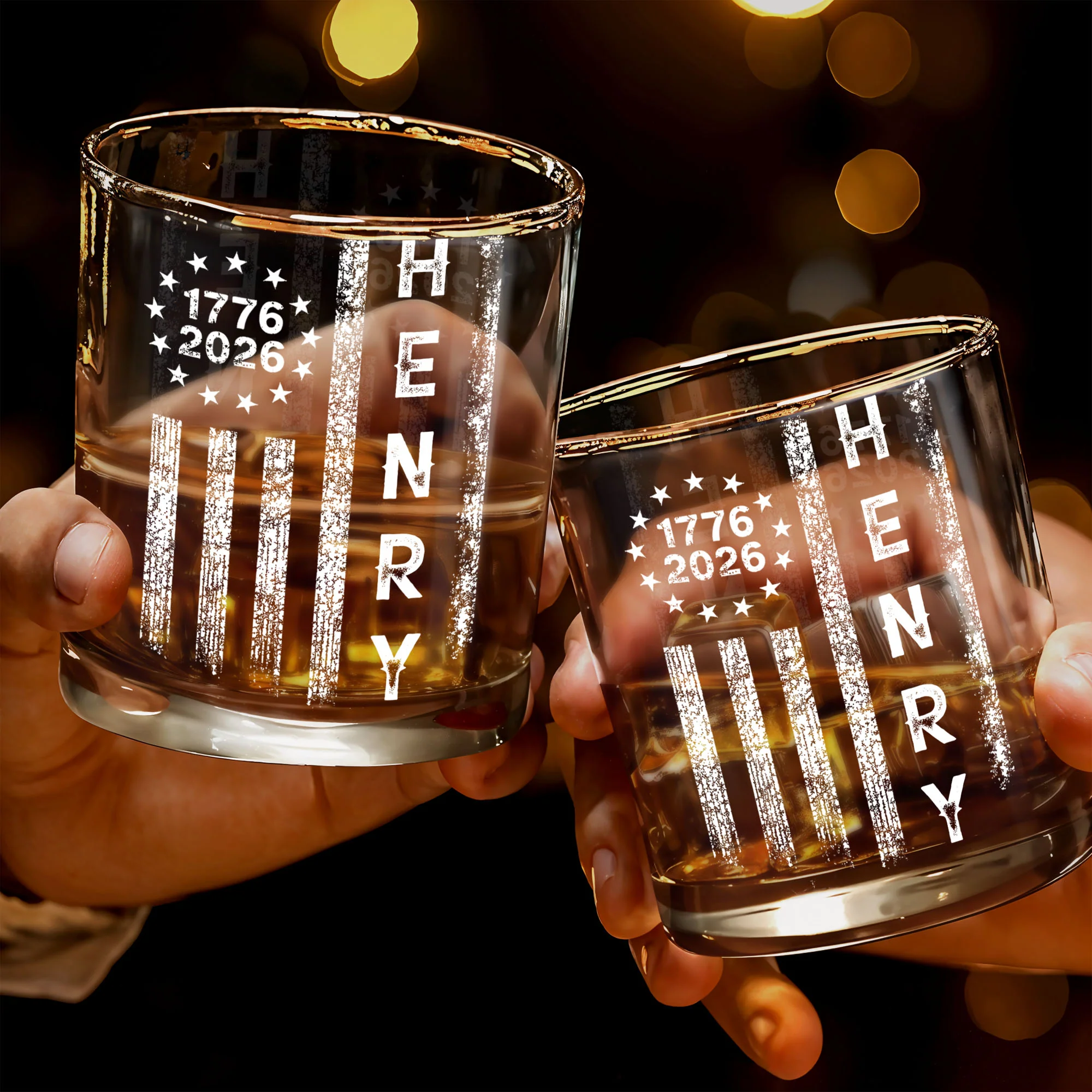 Patriotic American Flag With Stars And Stripes Vertical Design - Personalized Custom Whiskey Glass - INDE059_RWG - Image 3