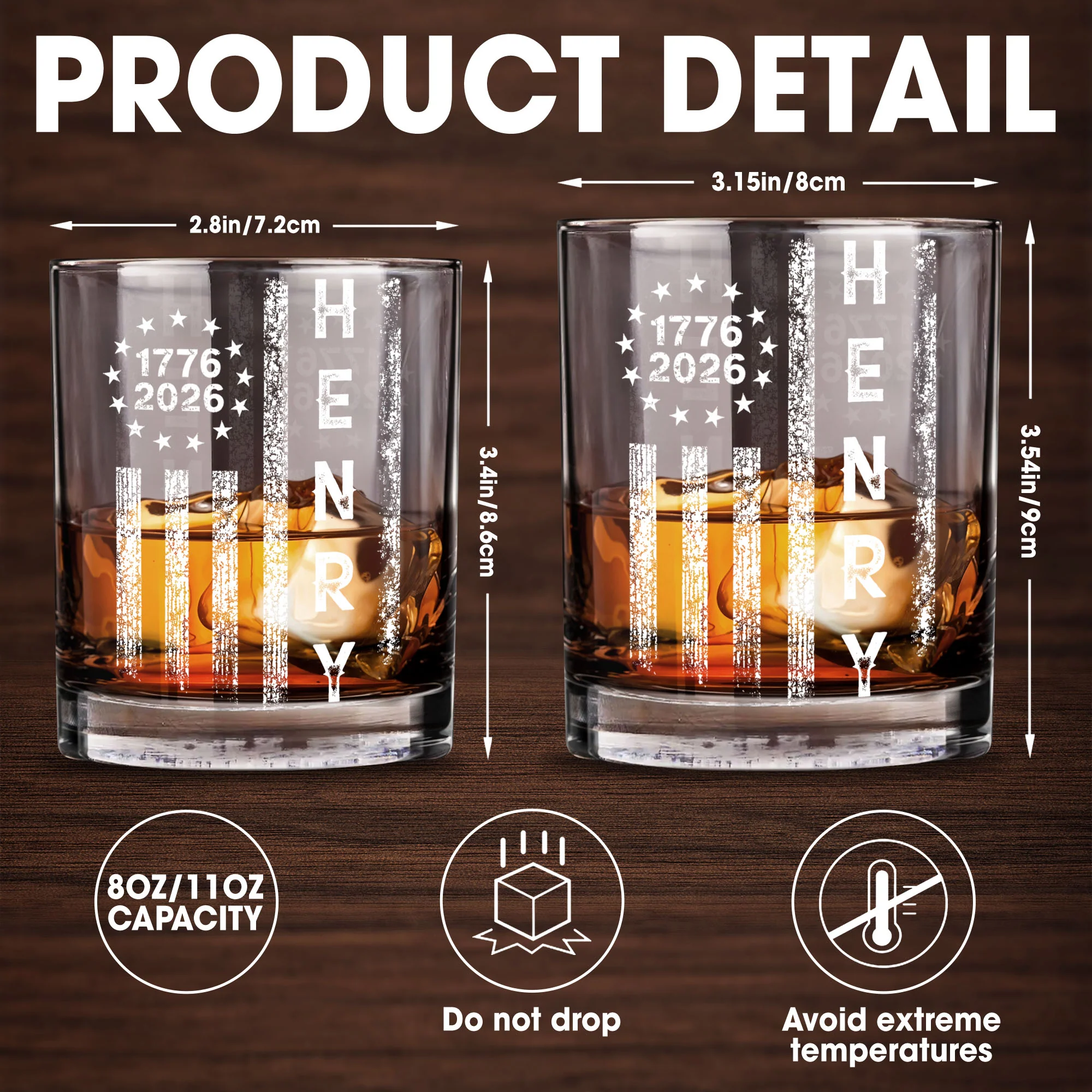 Patriotic American Flag With Stars And Stripes Vertical Design - Personalized Custom Whiskey Glass - INDE059_RWG - Image 5