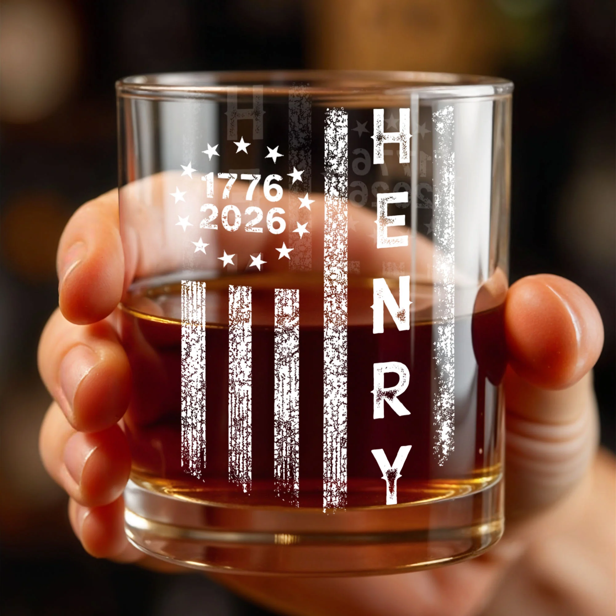 Patriotic American Flag With Stars And Stripes Vertical Design - Personalized Custom Whiskey Glass - INDE059_RWG - Image 6
