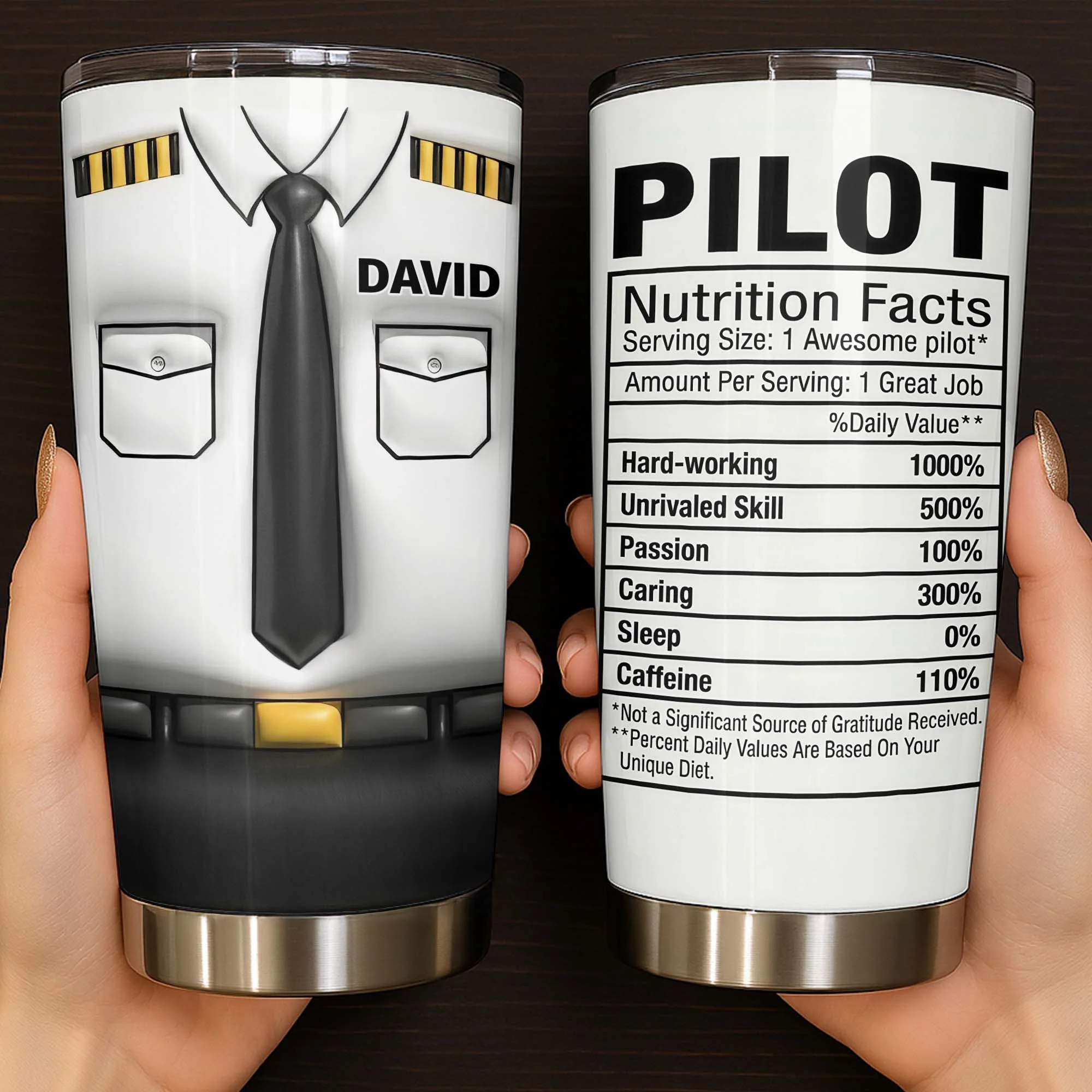 Pilot Nutrition Facts Personalized Pilot Uniform With Tie And Epaulets - Personalized Custom Stainless Steel Tumbler 20oz 30oz - JBS145_TB