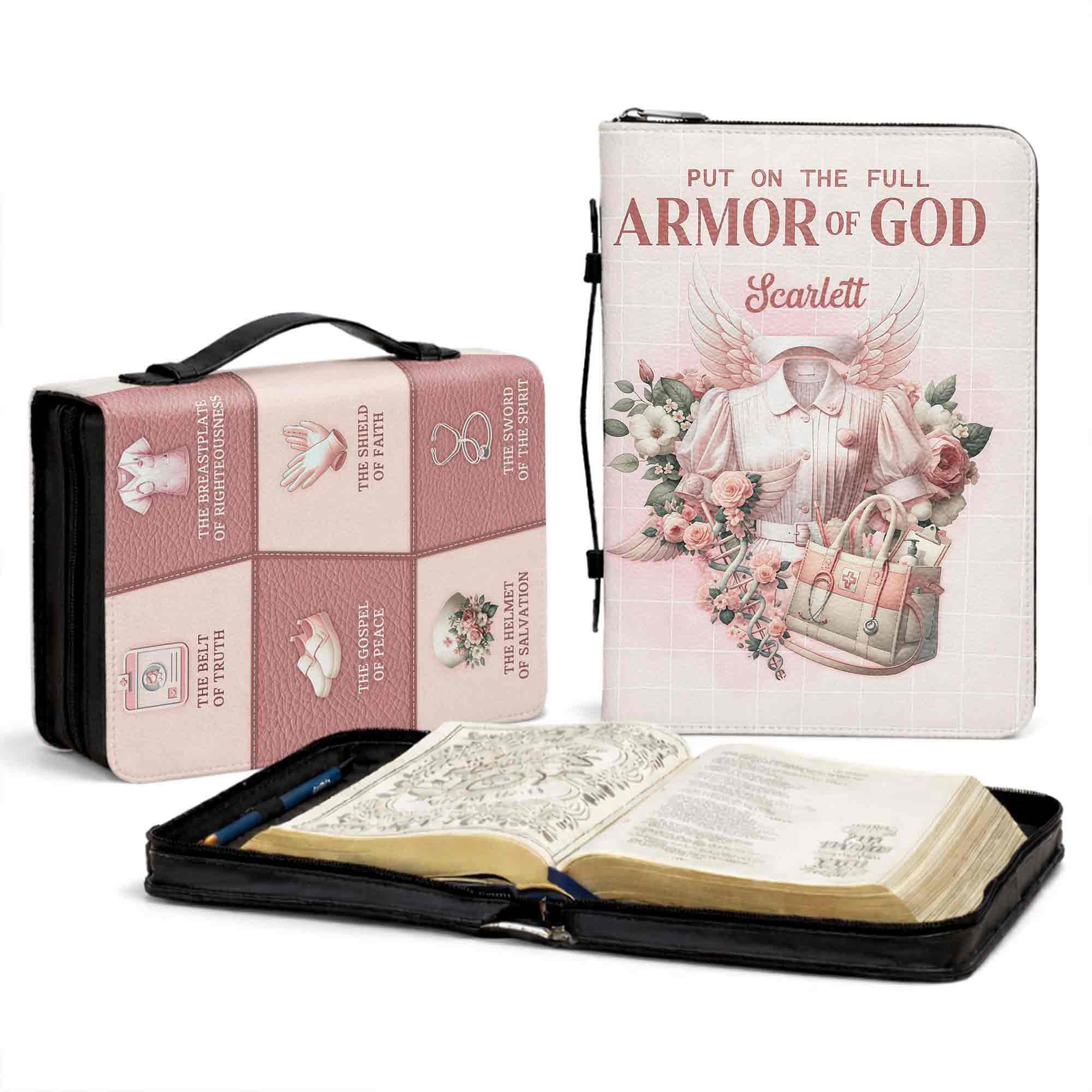 Put On The Full Armor Of God Nurse Uniform Wings And Flowers - Personalized Custom Bible Cover - FTH138_BIBCO - Image 11