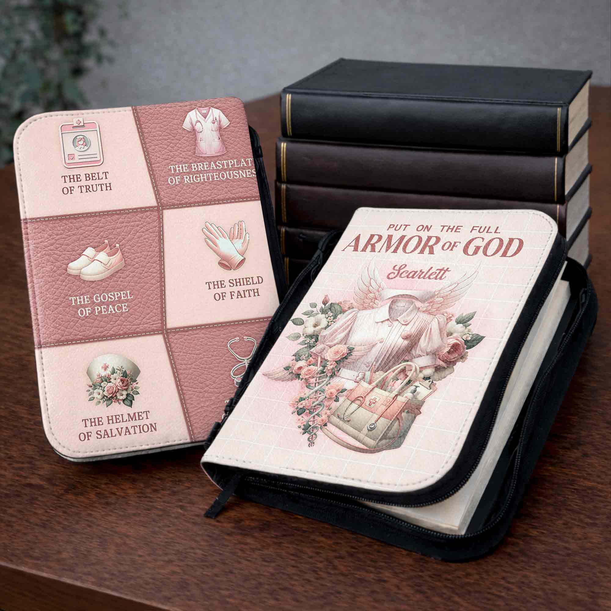 Put On The Full Armor Of God Nurse Uniform Wings And Flowers - Personalized Custom Bible Cover - FTH138_BIBCO - Image 3