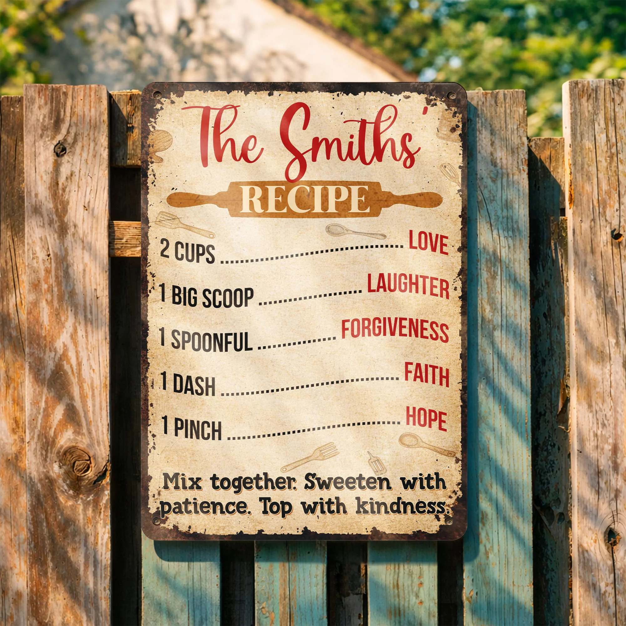 Recipe For Love Laughter And Kindness With Rolling Pin Utensils - Personalized Metal Sign - COOK003_MSIGN - Image 3