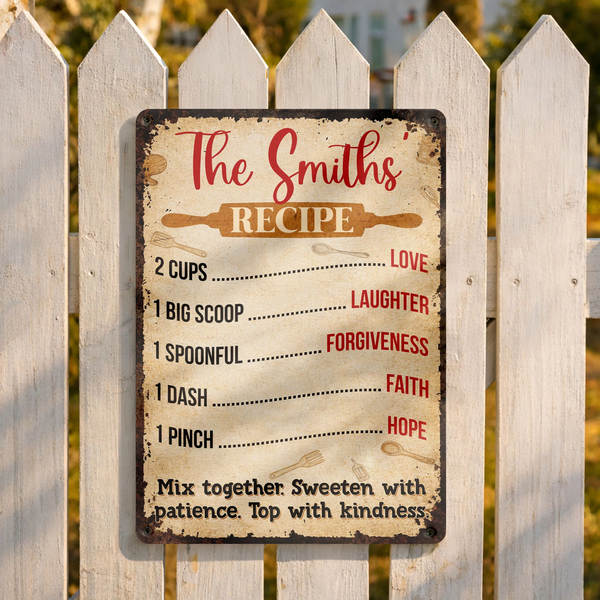 Recipe For Love Laughter And Kindness With Rolling Pin Utensils - Personalized Metal Sign - COOK003_MSIGN - Image 4