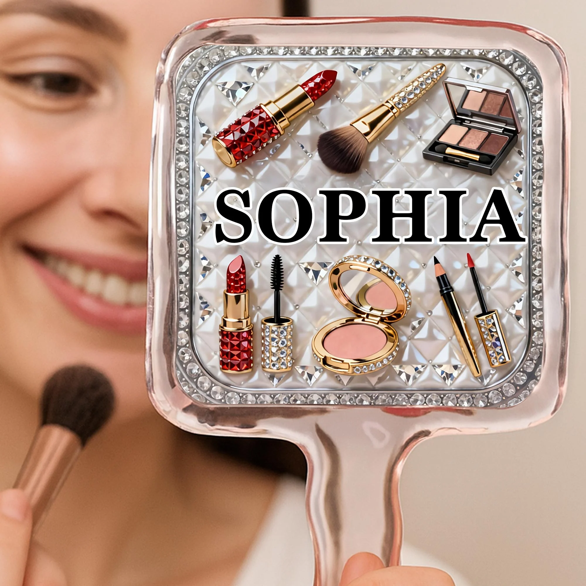Reflect Your Inner Beauty With Elegant Lipstick And Makeup Accessories - Personalized Handheld Mirror - HOB114_HMIR