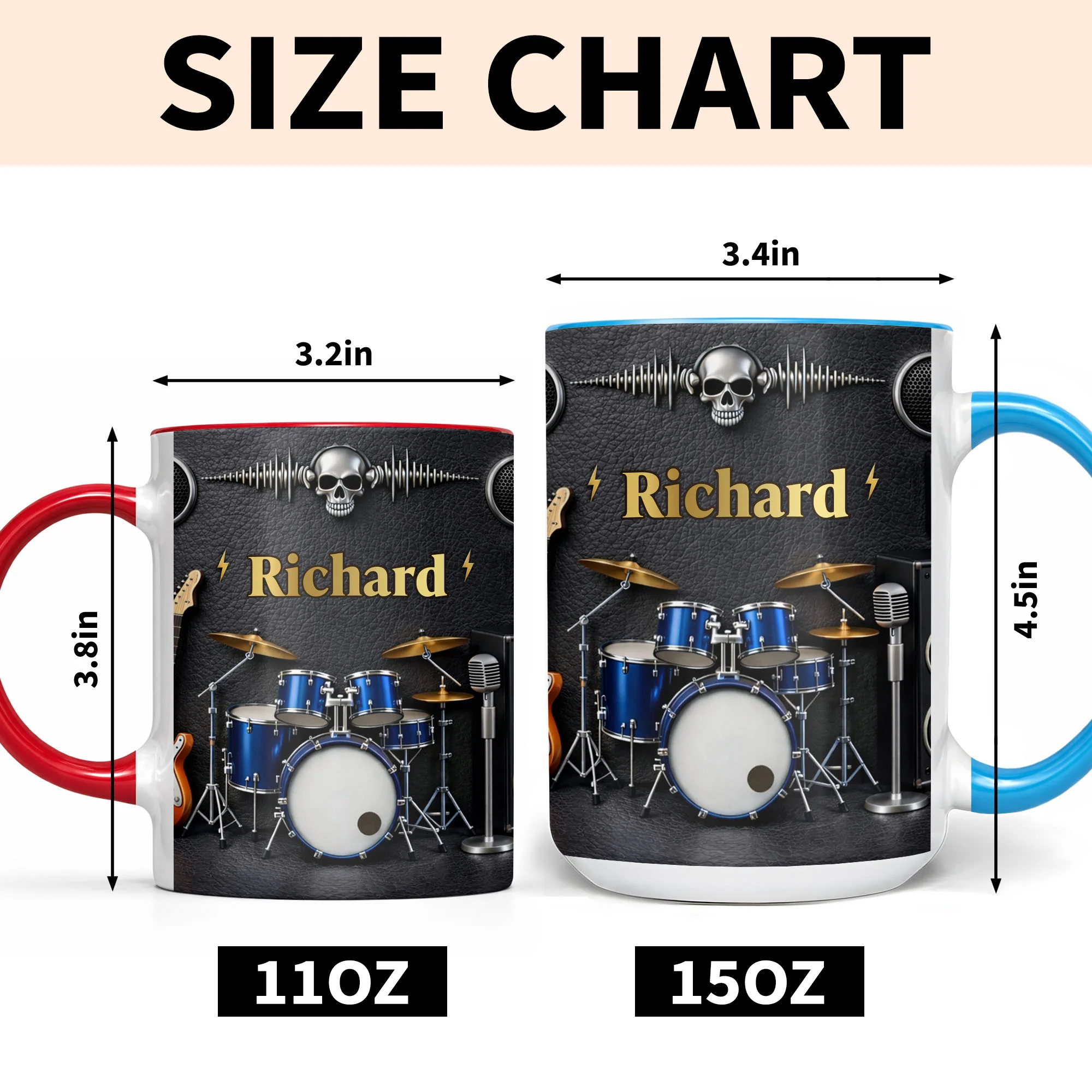 Rock On And Play Loud With Drums Skull And Guitar Design - Personalized Custom Accent Mug - MUSIC008_AMUG - Image 7
