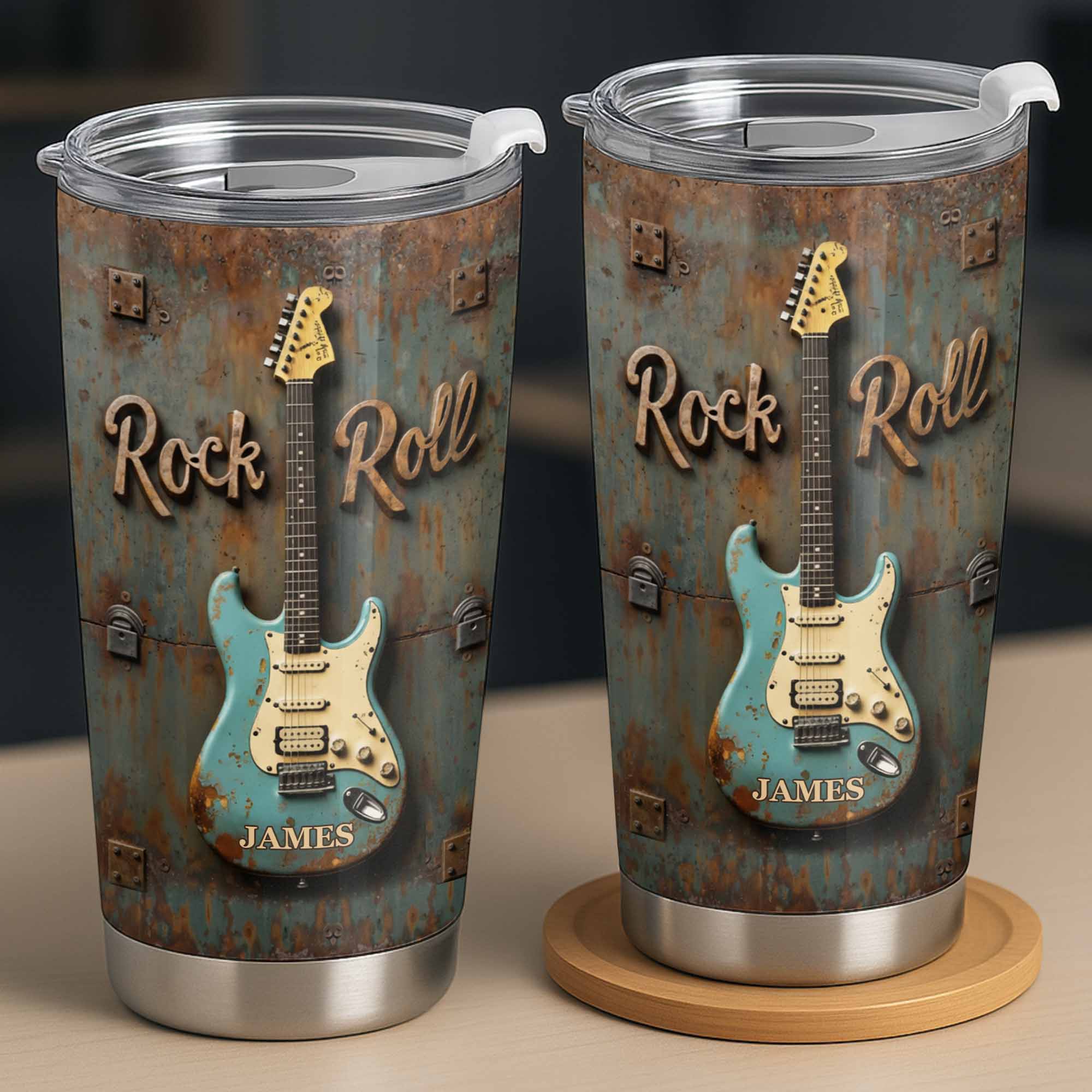 Rock Roll Electric Guitar On Vintage Rusty Metal Background - Personalized Custom Stainless Steel Tumbler 20oz 30oz - MUSIC021_TB - Image 10