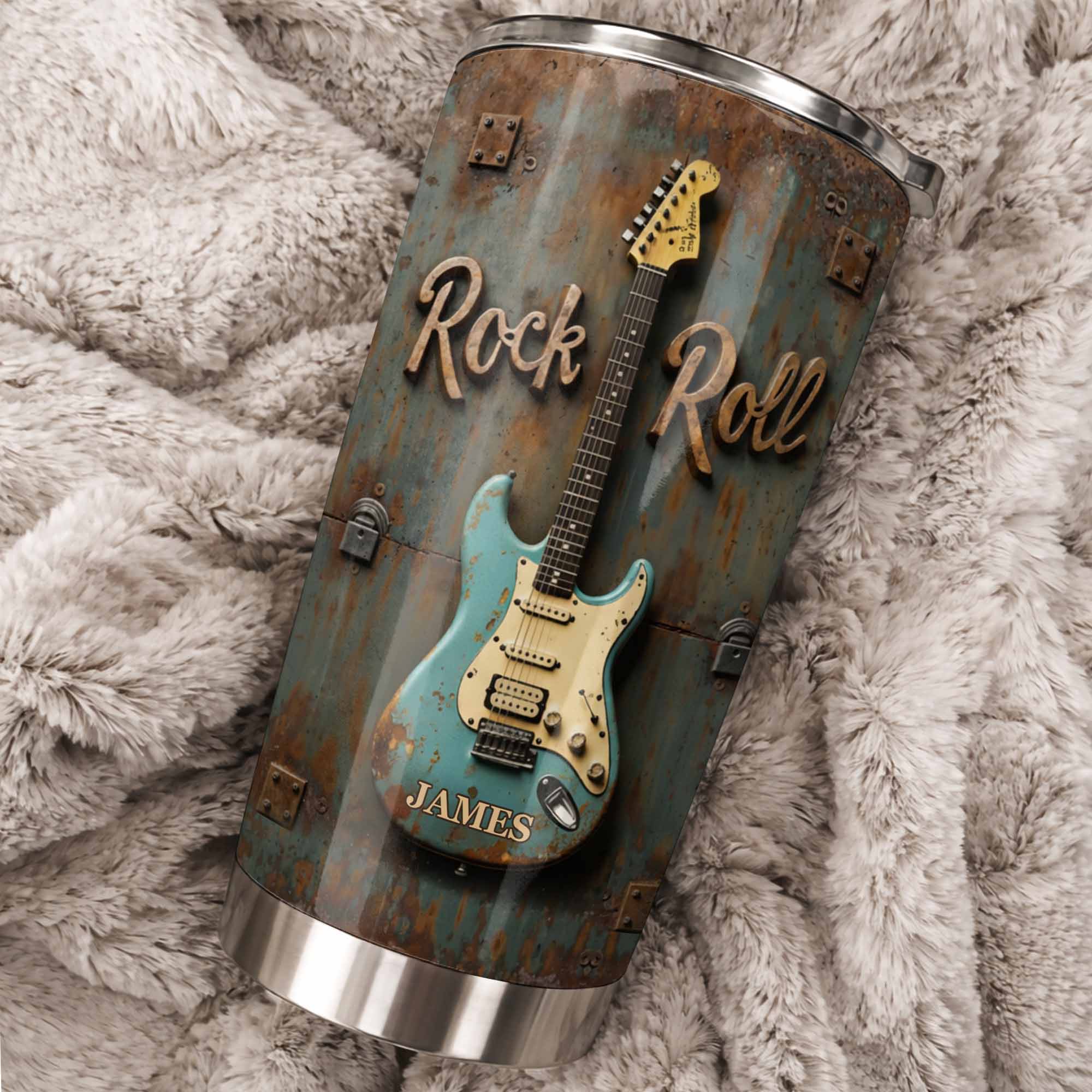 Rock Roll Electric Guitar On Vintage Rusty Metal Background - Personalized Custom Stainless Steel Tumbler 20oz 30oz - MUSIC021_TB - Image 2