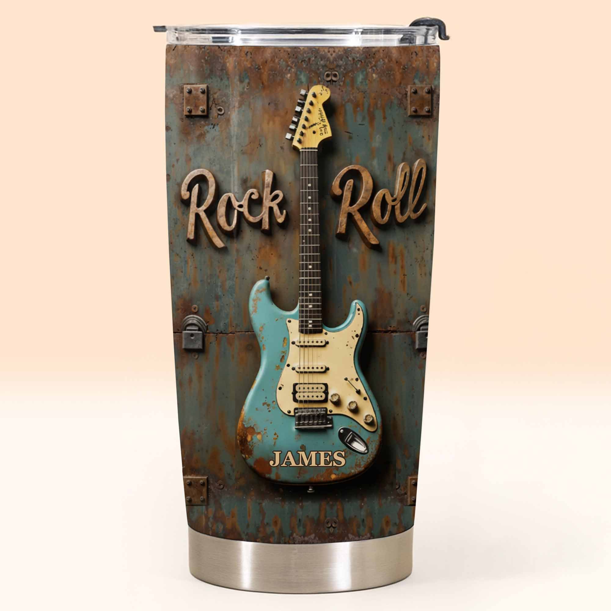 Rock Roll Electric Guitar On Vintage Rusty Metal Background - Personalized Custom Stainless Steel Tumbler 20oz 30oz - MUSIC021_TB - Image 3