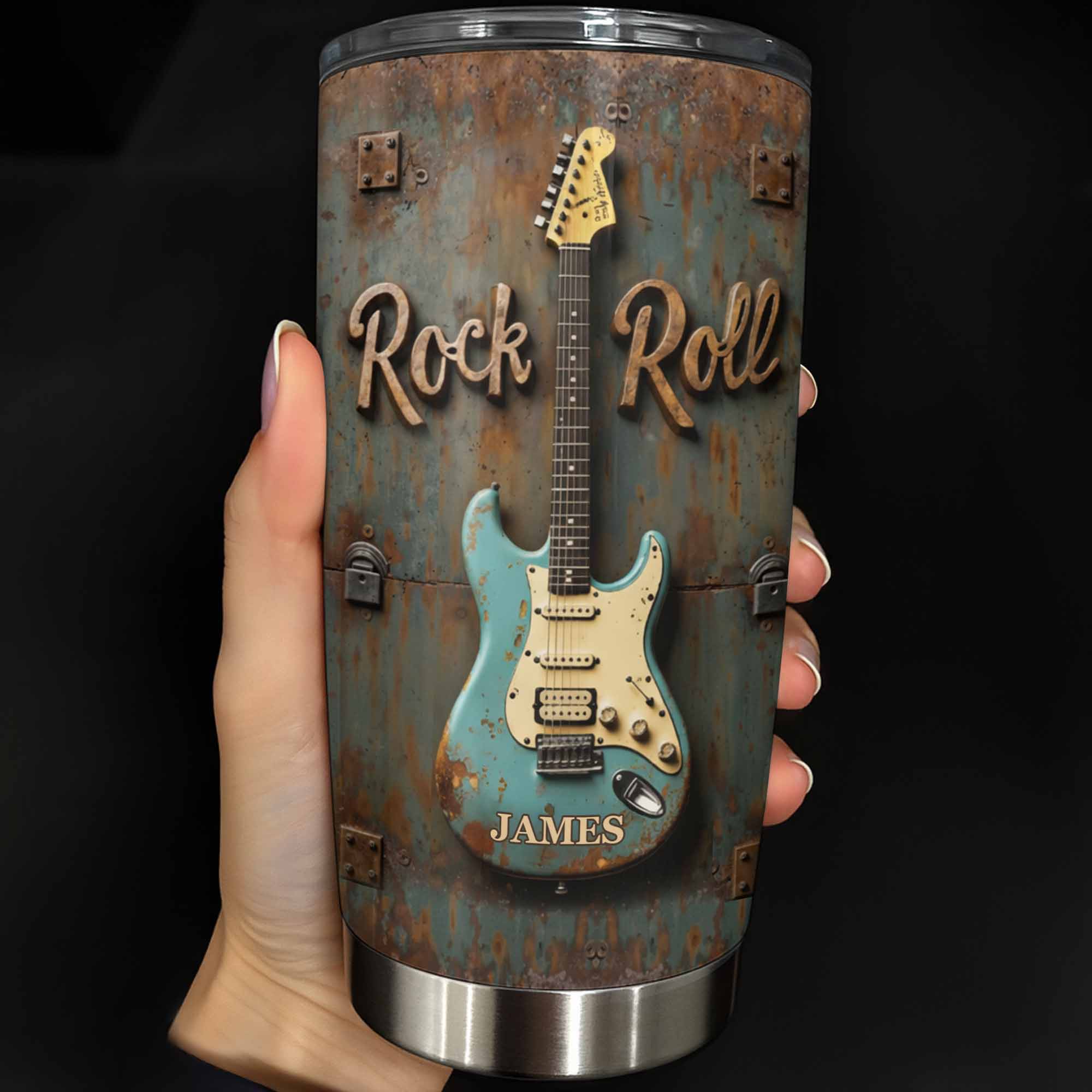 Rock Roll Electric Guitar On Vintage Rusty Metal Background - Personalized Custom Stainless Steel Tumbler 20oz 30oz - MUSIC021_TB - Image 7
