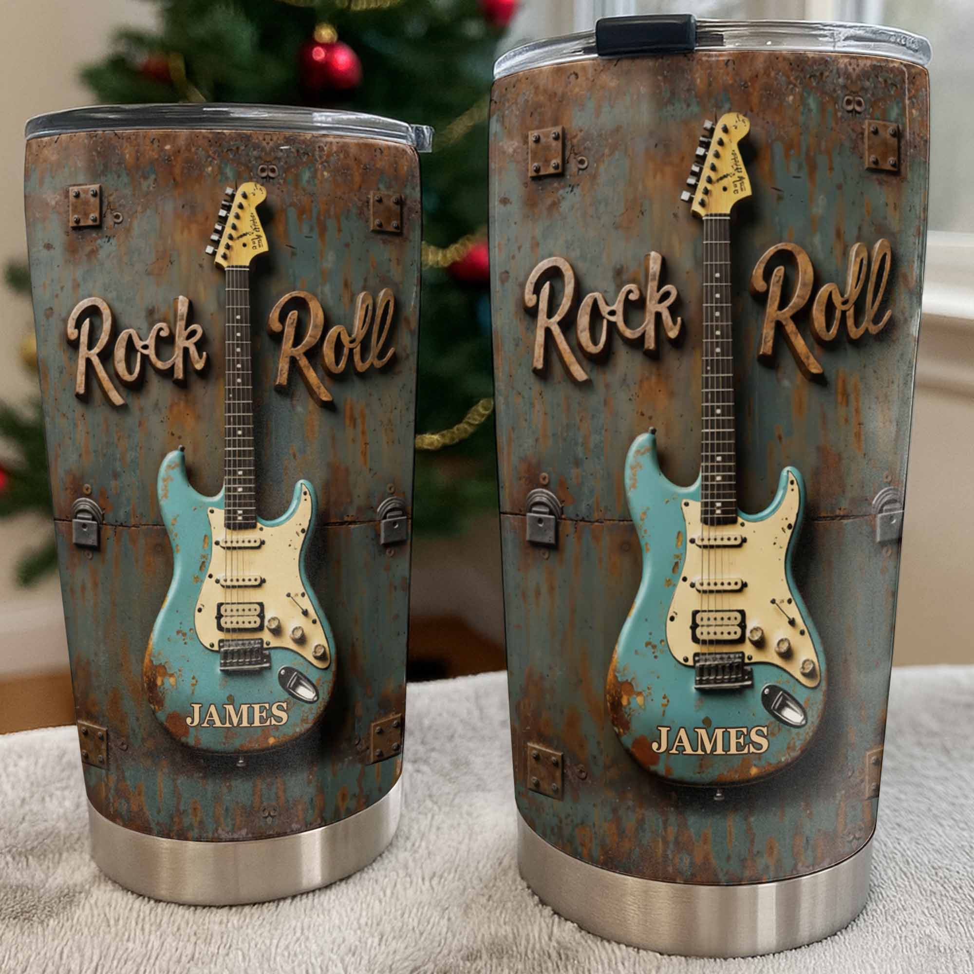 Rock Roll Electric Guitar On Vintage Rusty Metal Background - Personalized Custom Stainless Steel Tumbler 20oz 30oz - MUSIC021_TB - Image 8