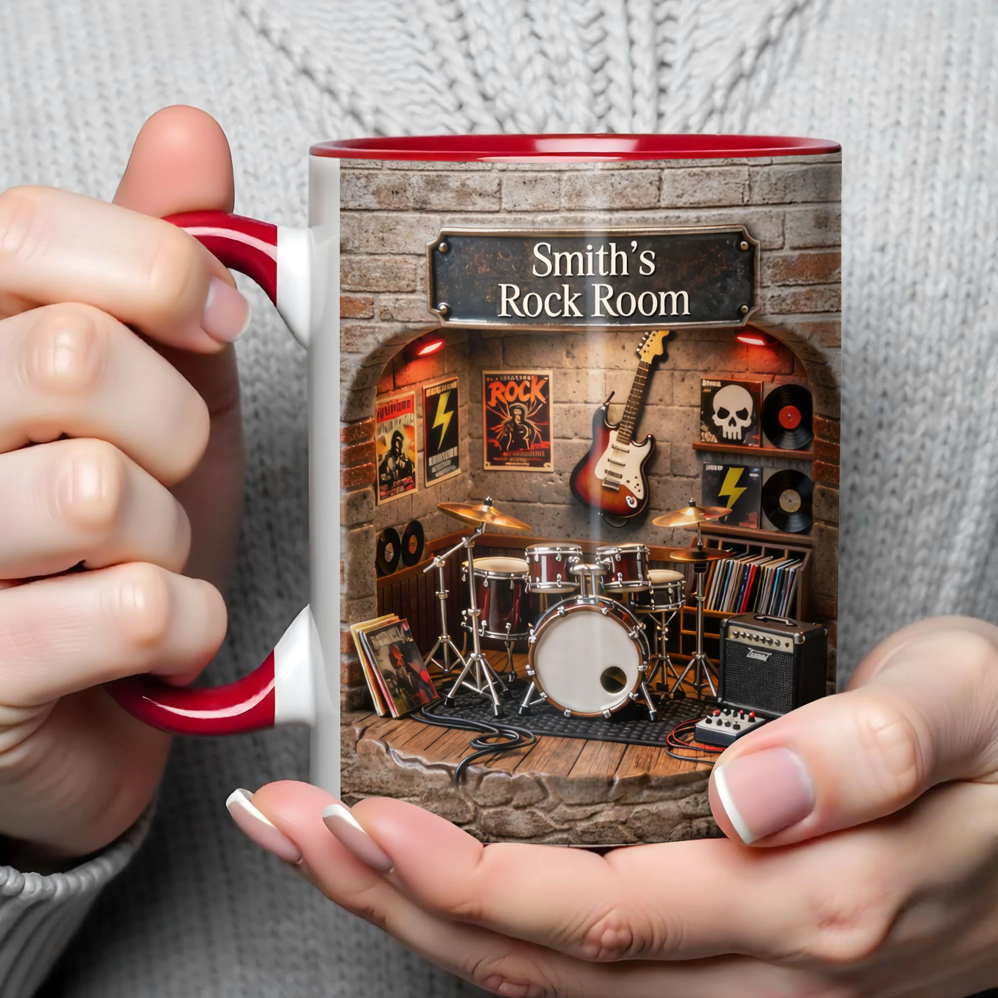 Rock Room With Guitar And Drums Set Design - Personalized Custom Accent Mug - MUSIC011_AMUG - Image 4