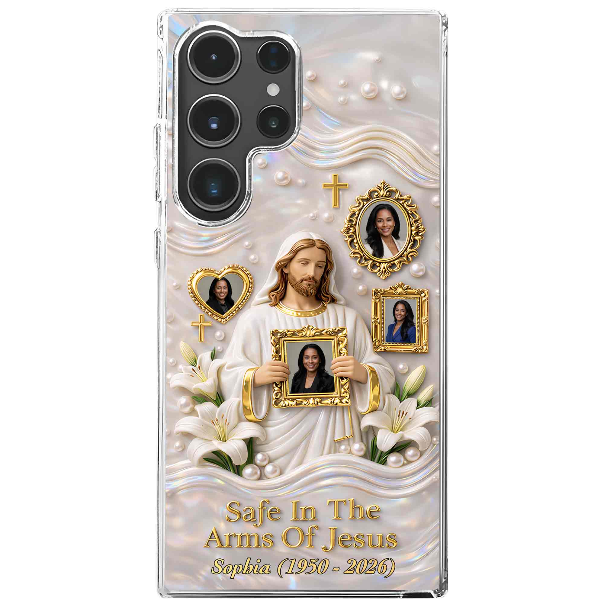 Safe In The Arms Of Jesus Memorial Case With Lilies And Cross - Personalized Clear Phone Case - HME530_PHC - Image 11
