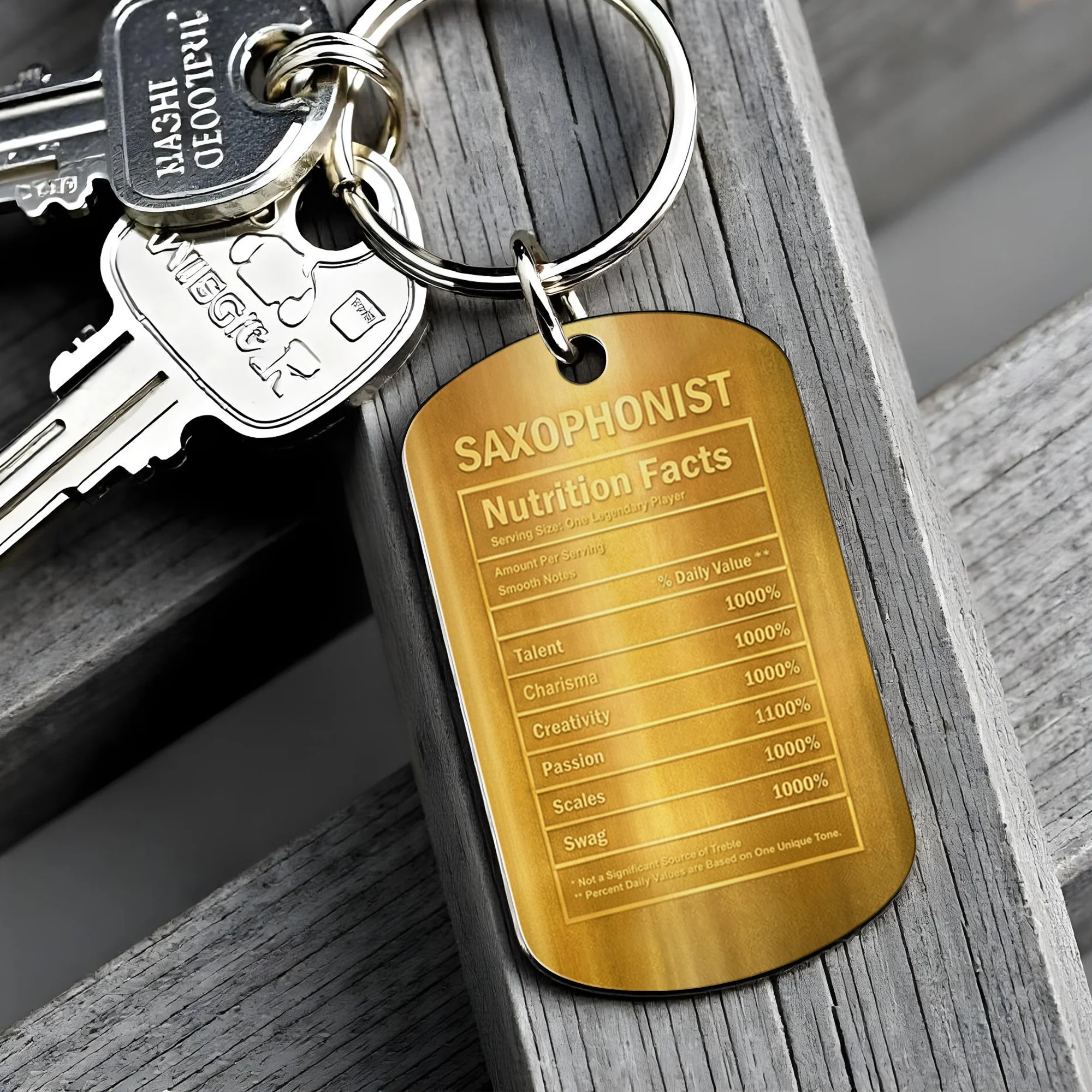 Saxophonist Nutrition Facts Legendary Player With Gold Saxophone - Personalized Stainless Steel Keychain - MUSIC031_KCX - Image 4