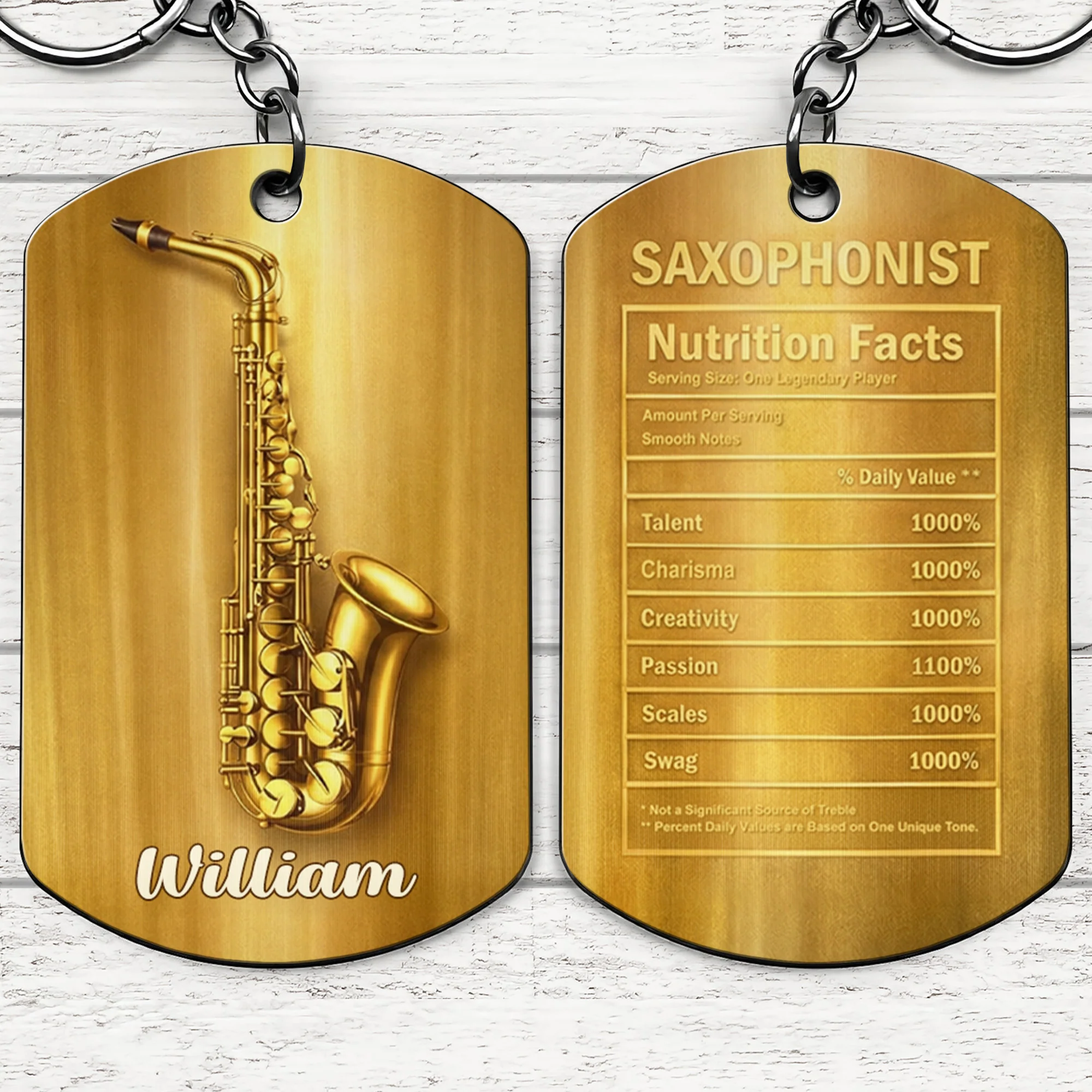 Saxophonist Nutrition Facts Legendary Player With Gold Saxophone - Personalized Stainless Steel Keychain - MUSIC031_KCX - Image 7