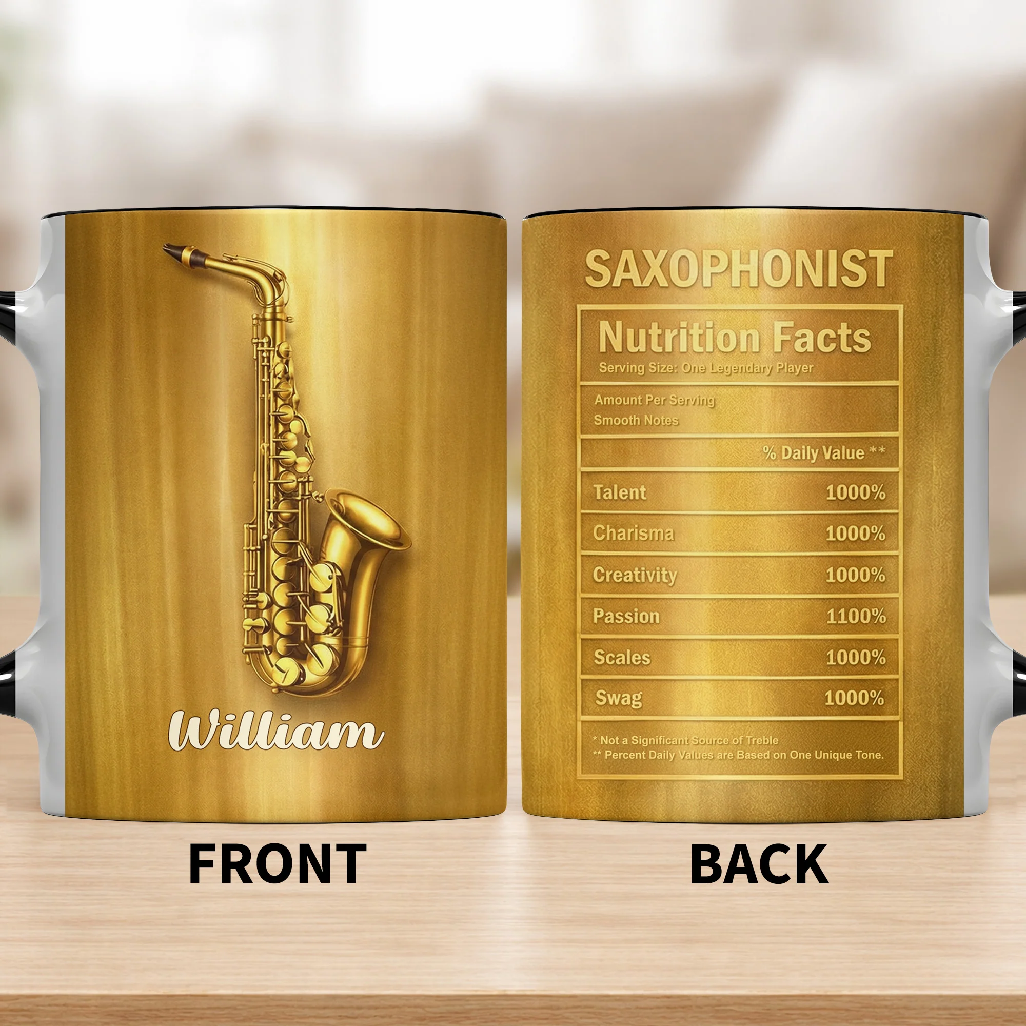 Saxophonist Nutrition Facts Serving Size One Legendary Player Saxophone Design - Personalized Custom Accent Mug - MUSIC031_AMUG - Image 3