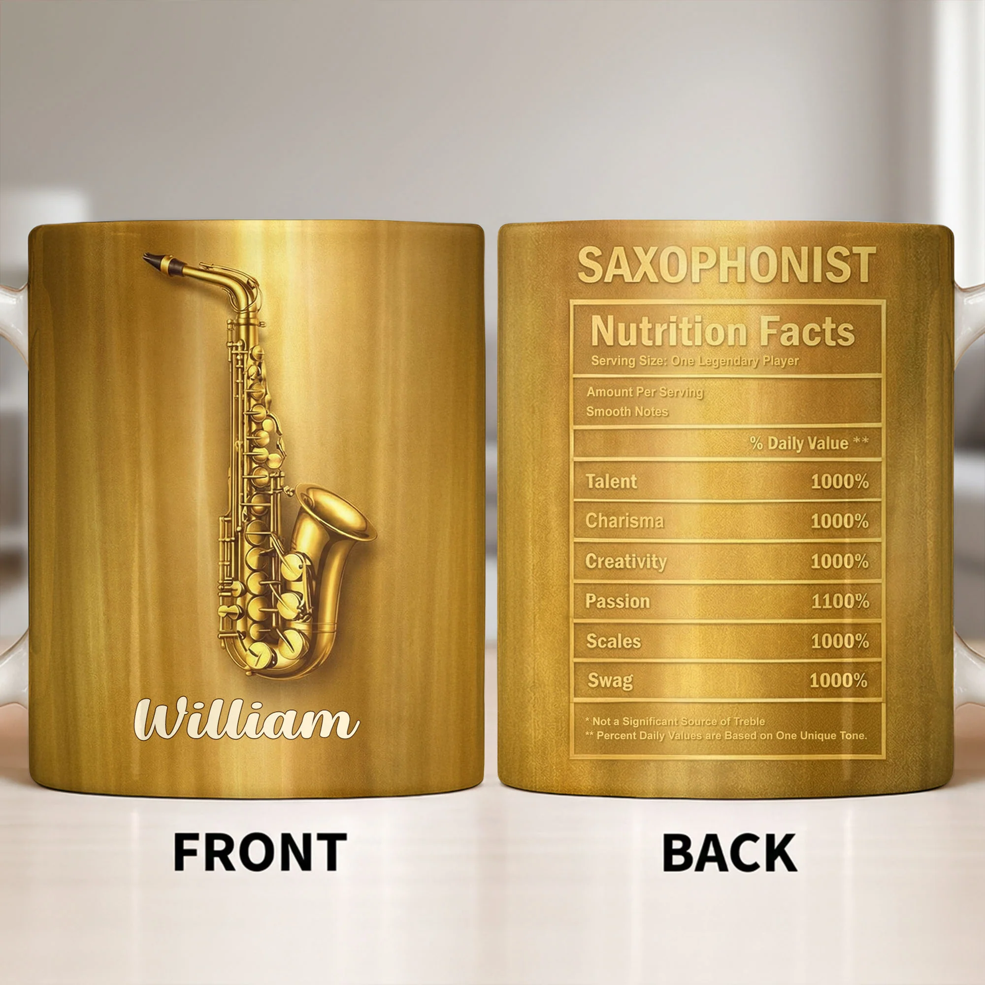 Saxophonist Nutrition Facts Serving Size One Legendary Player Saxophone Design - Personalized Custom Coffee Mug - MUSIC031_MG - Image 3